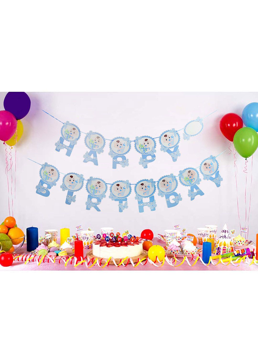 CHOCOZONE Blue & White Happy Birthday Banner Party Props Price in India