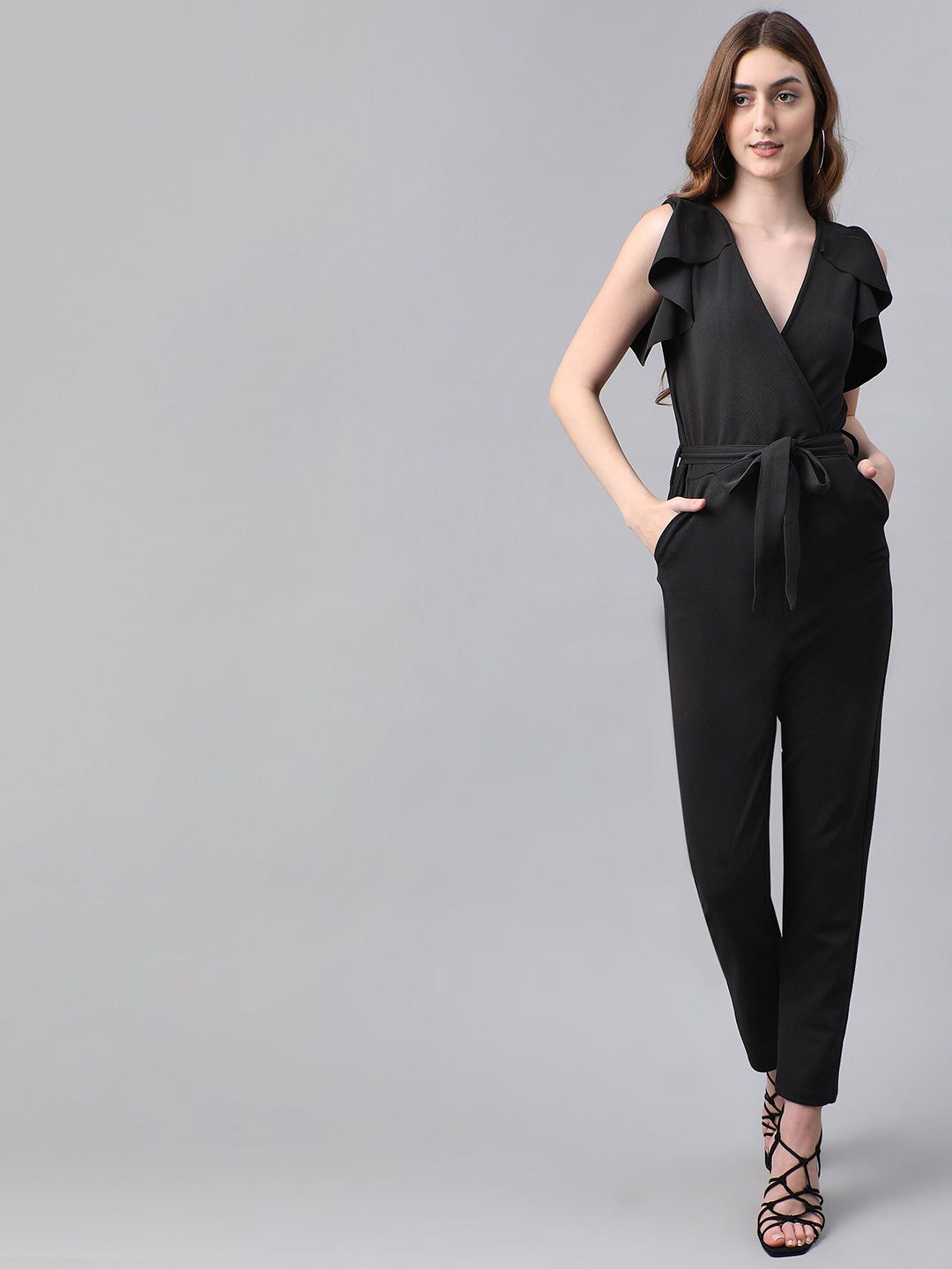 Darzi Women Black Sleeveless V-Neck Jumpsuit Price in India