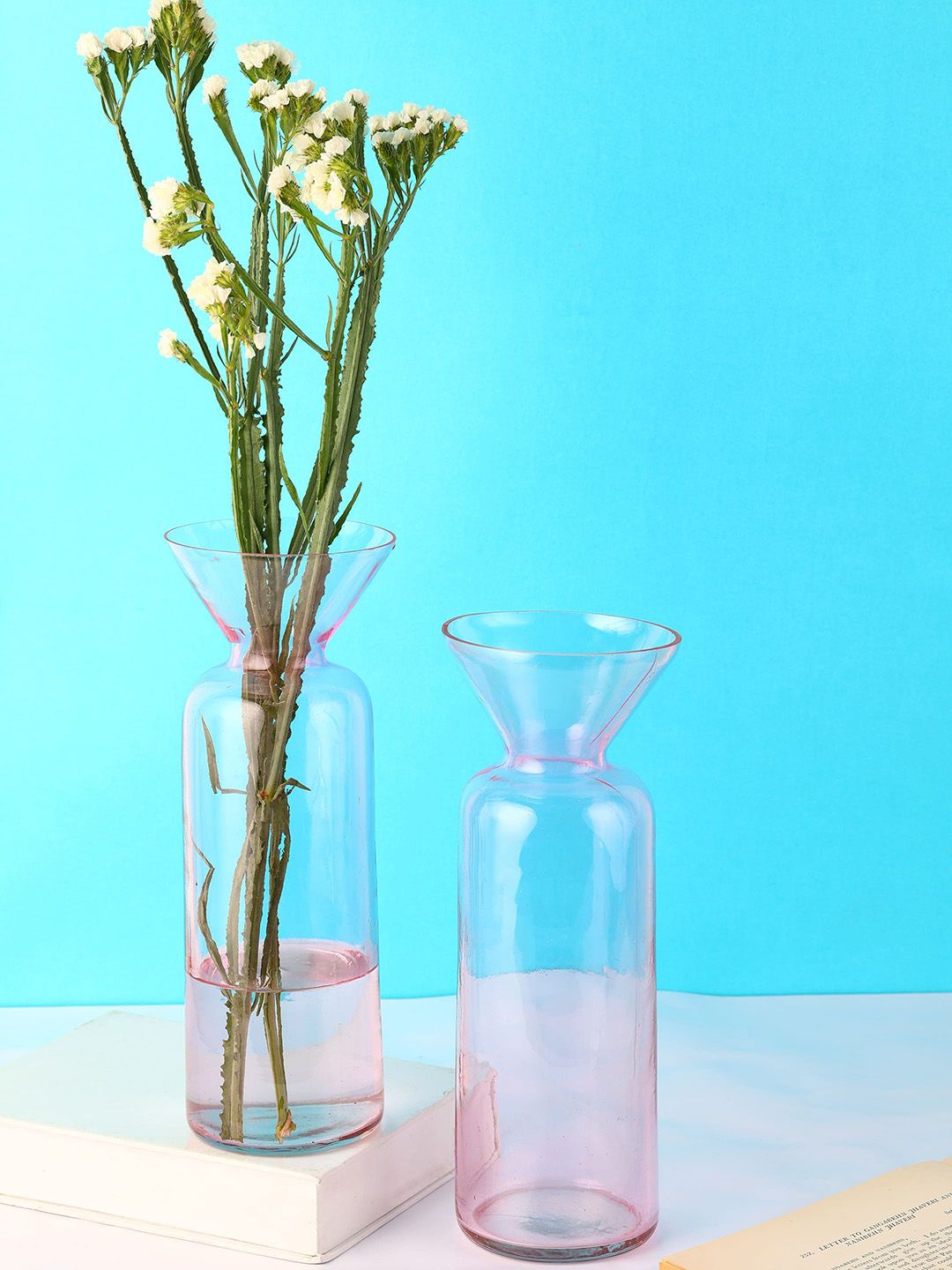 NURTURE INDIA Pink Transparent Glass Vase Price in India
