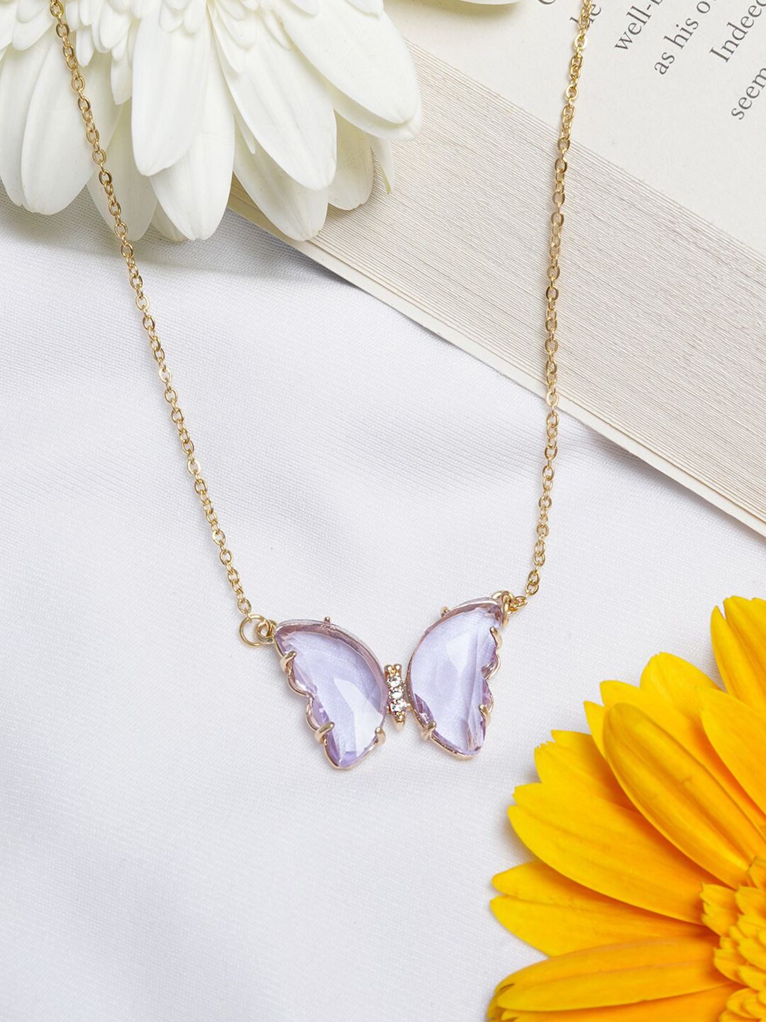 JOKER & WITCH Gold-Toned & Purple Butterfly Pendant Necklace Price in India