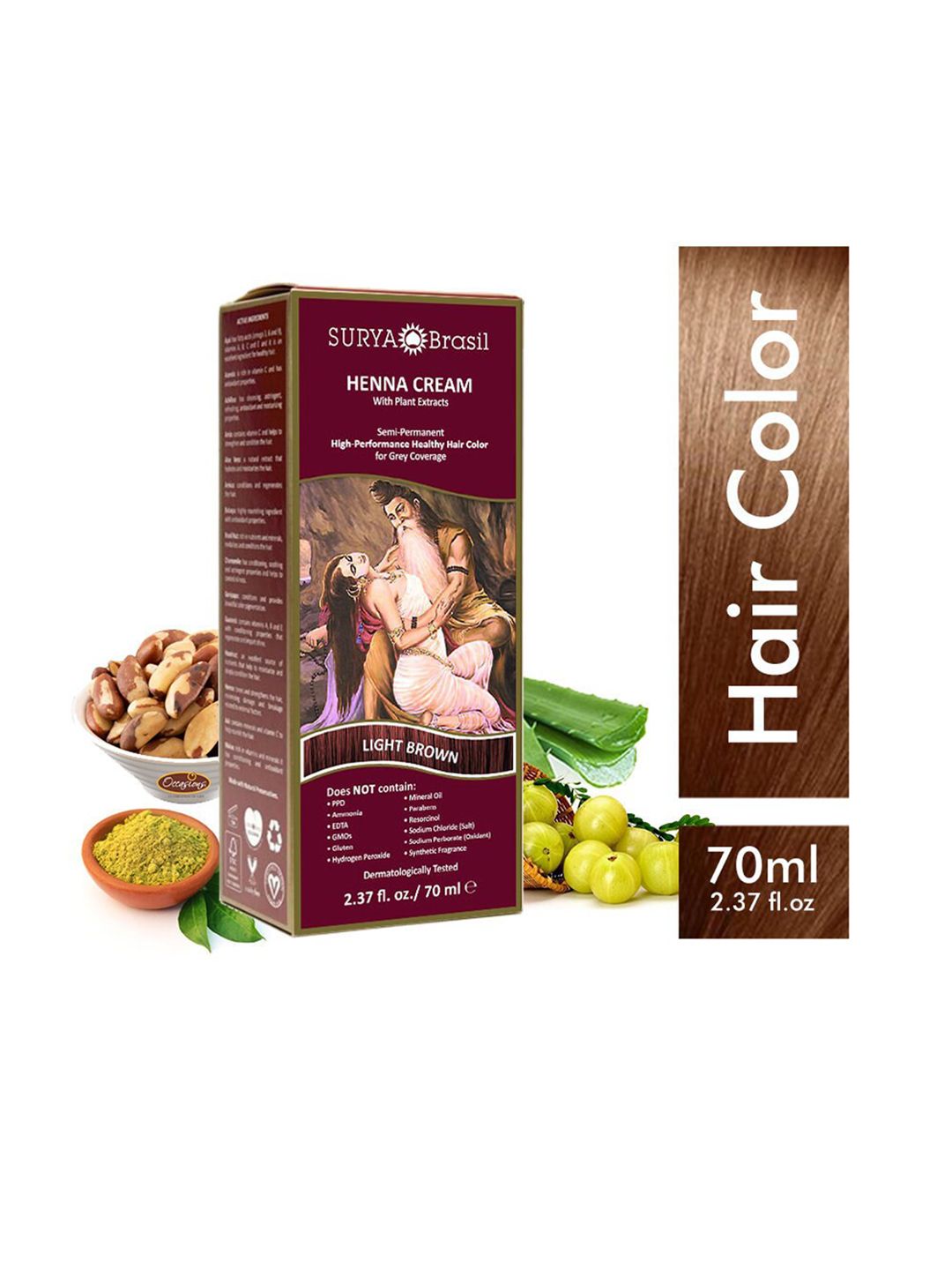 SURYA Brasil Henna Cream Semi-Permanent Hair Color with Plant Extracts 70ml - Light Brown Price in India