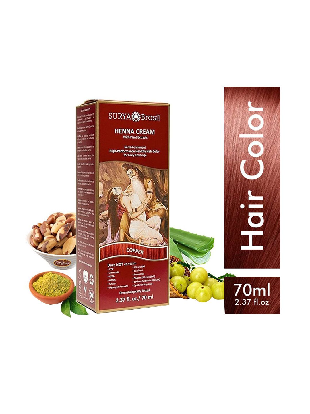 SURYA Brasil Henna Cream Semi-Permanent Hair Color with Plant Extracts 70ml - Copper Price in India