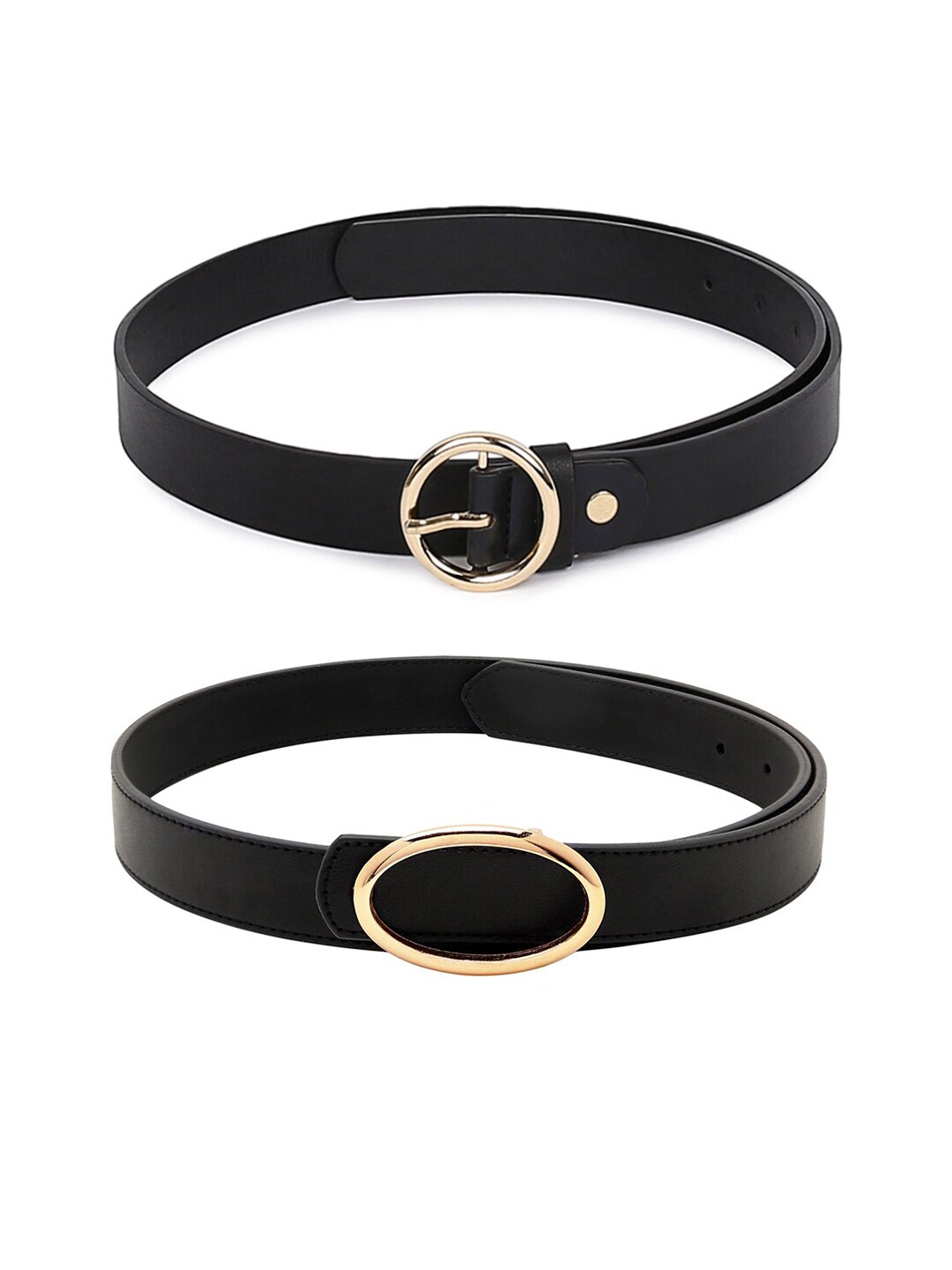 CRUSSET Women Black Pack Of 2 Solid Belts Price in India