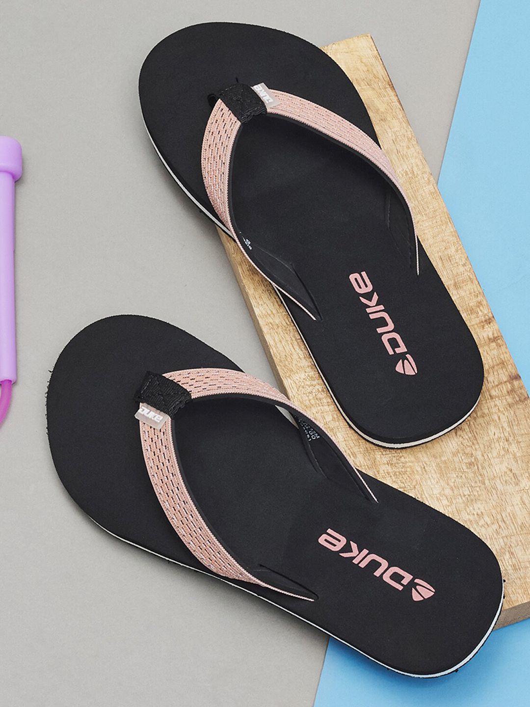 Duke Women Black & Pink Thong Flip-Flops Price in India