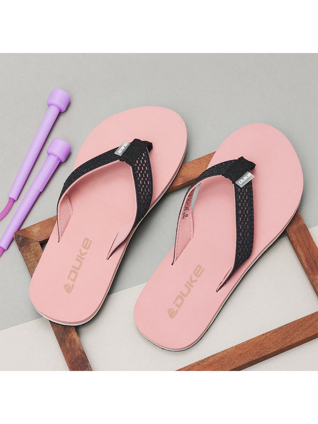 Duke Women Peach-Coloured & Black Thong Flip-Flops Price in India