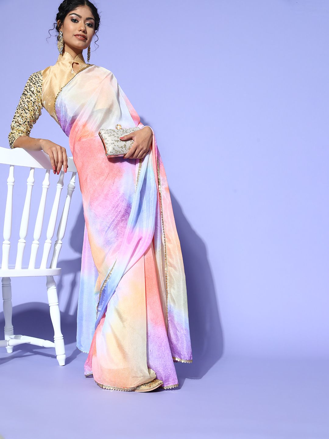 Mitera Multicoloured Organza Tie & Dye Saree Price in India