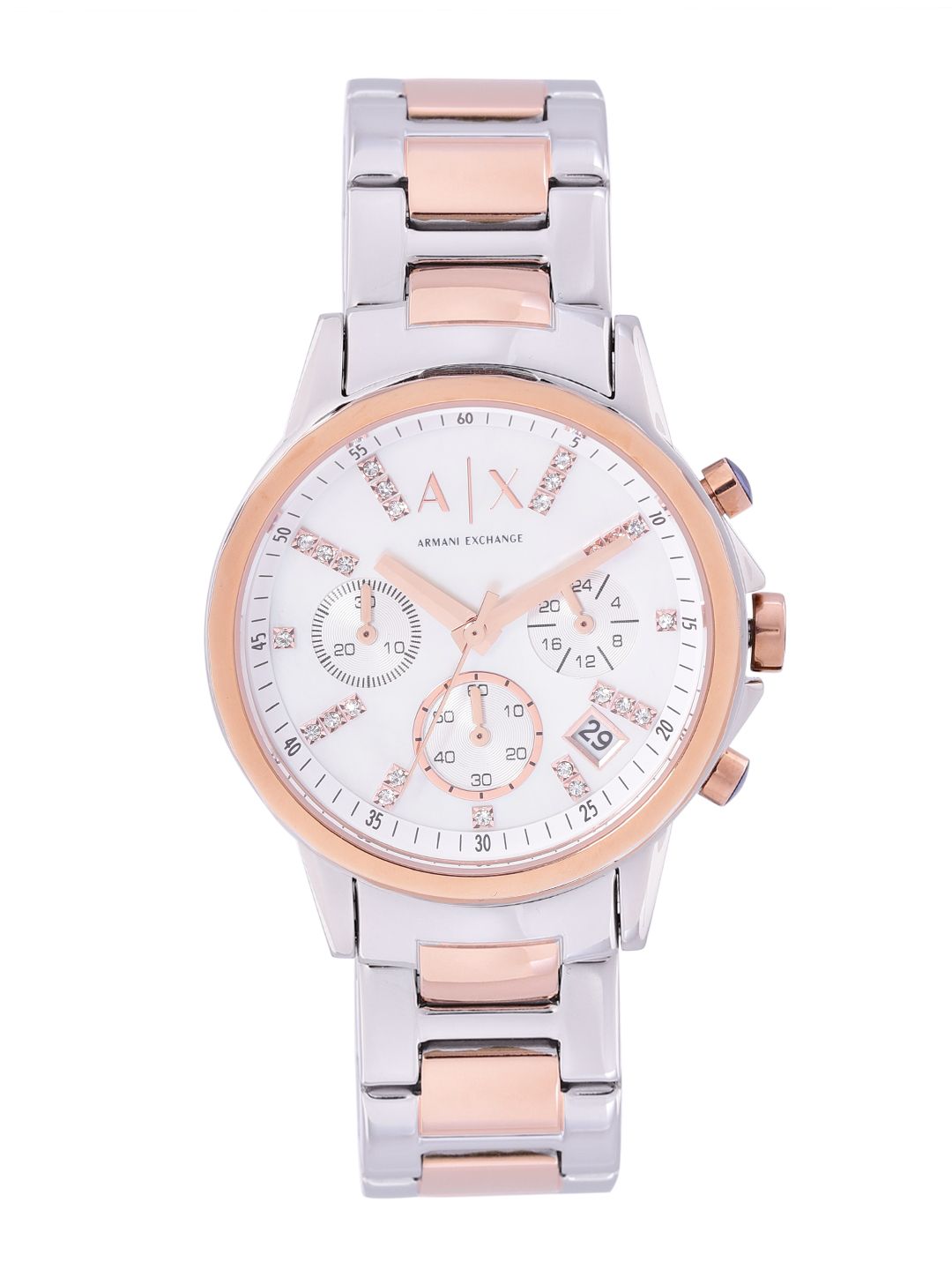 Armani Exchange Women White Embellished Dial Bracelet Style Straps Analogue Watch AX4331 Price in India