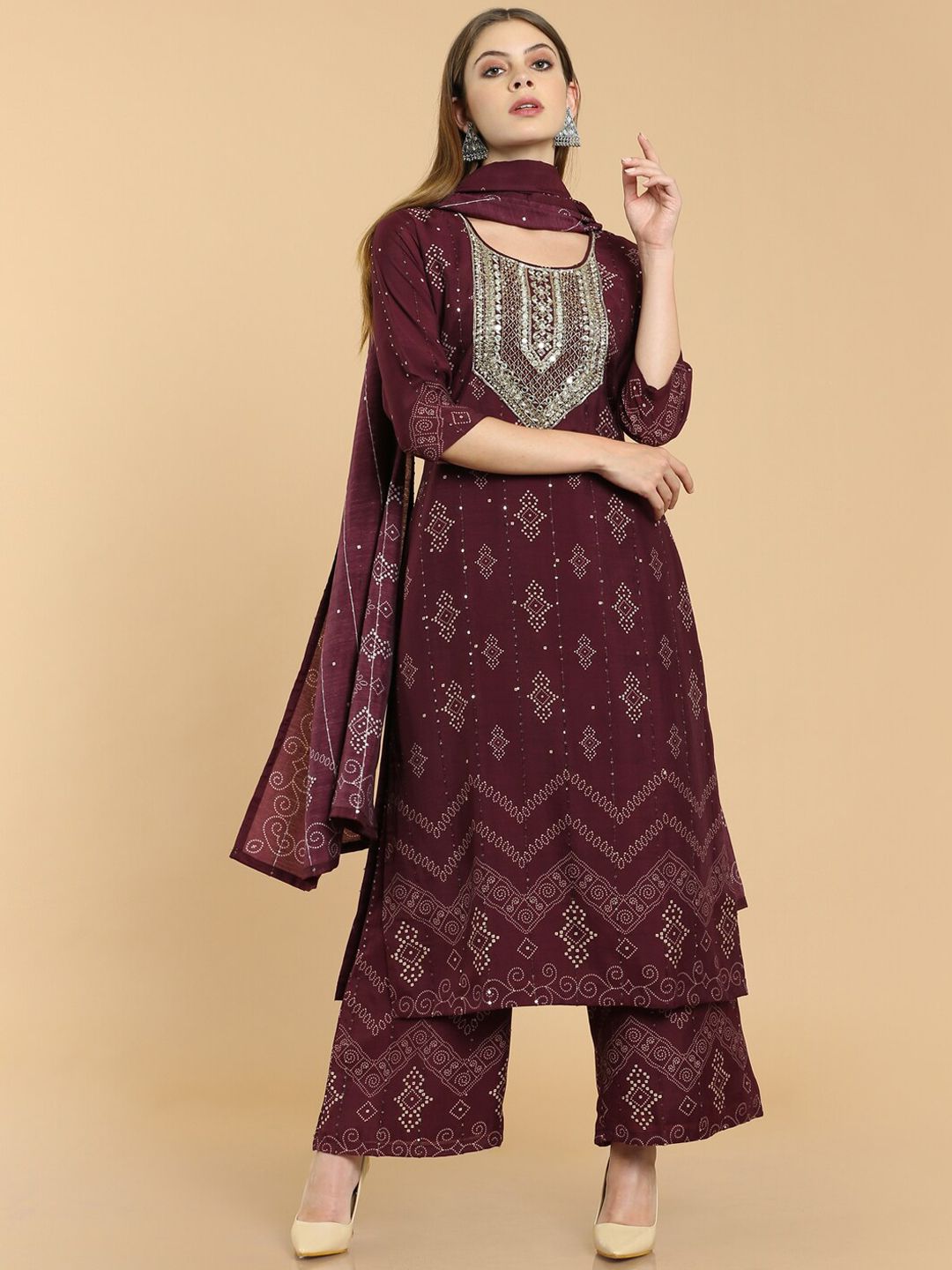 Soch Women Purple Ethnic Motifs Printed Silk Blend Kurta Set Price in India