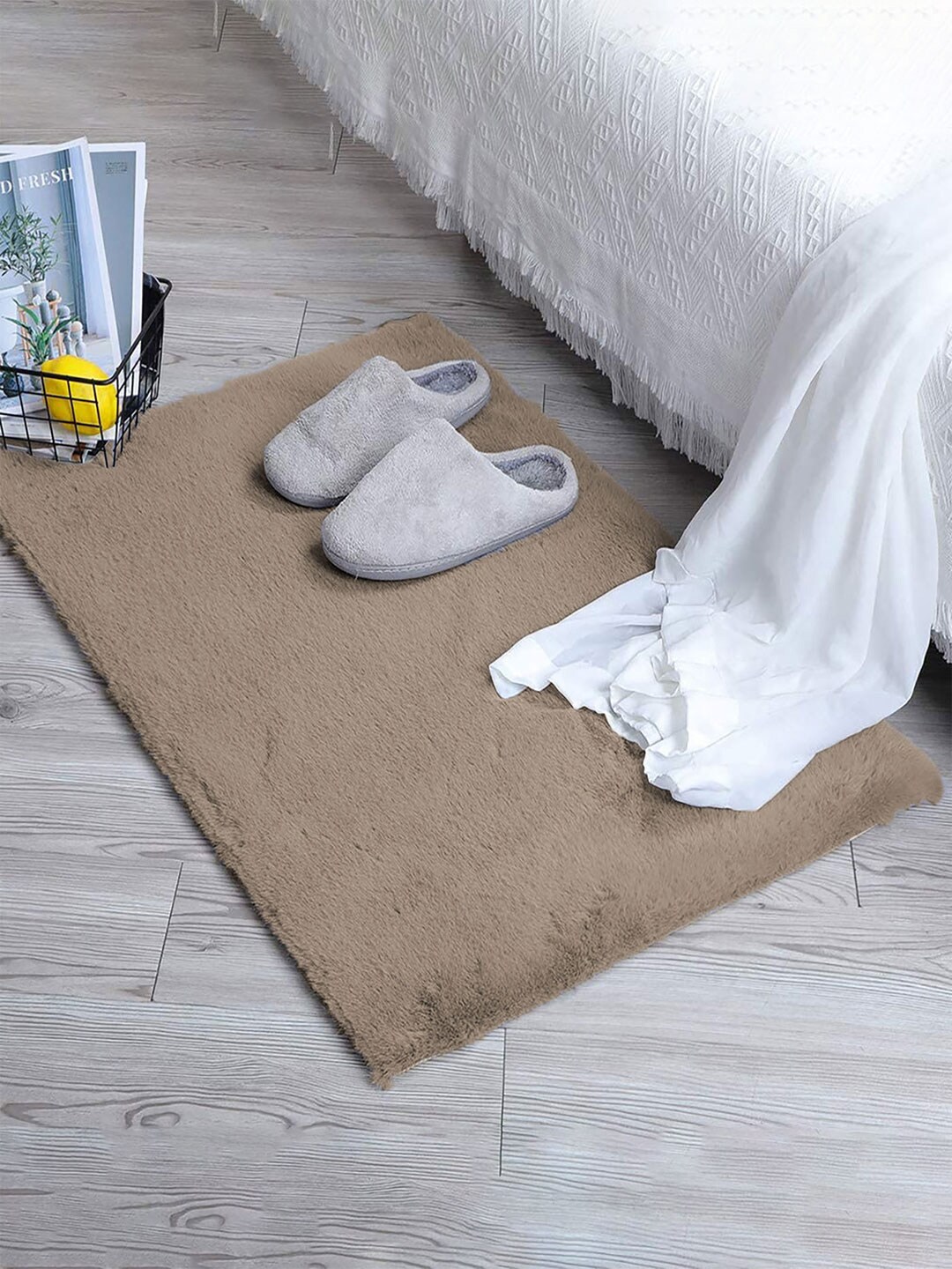LUXEHOME INTERNATIONAL Taupe Solid Rectangular Bath Rug Price in India