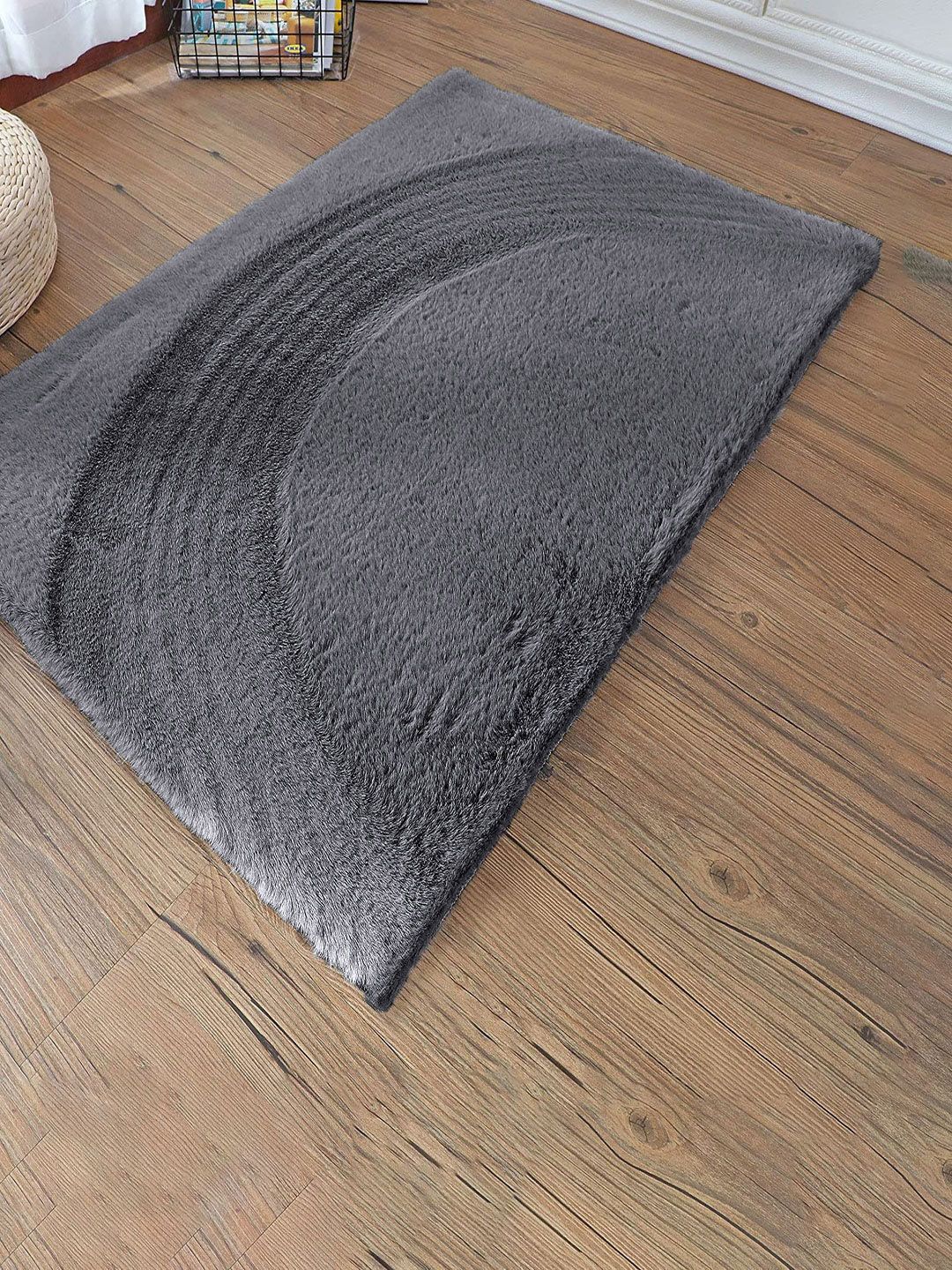LUXEHOME INTERNATIONAL Grey Anti-Skid Rectangular Ultra Soft Ruffle Doormat Price in India