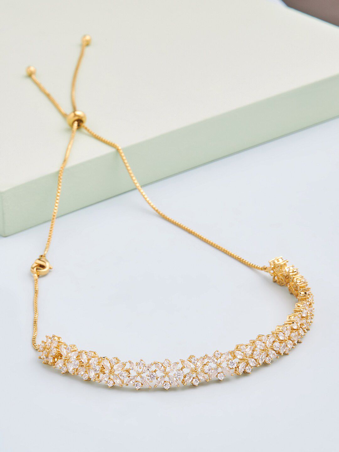 Kushal's Fashion Jewellery Gold-Plated & White Cubic Zirconia Necklace Price in India