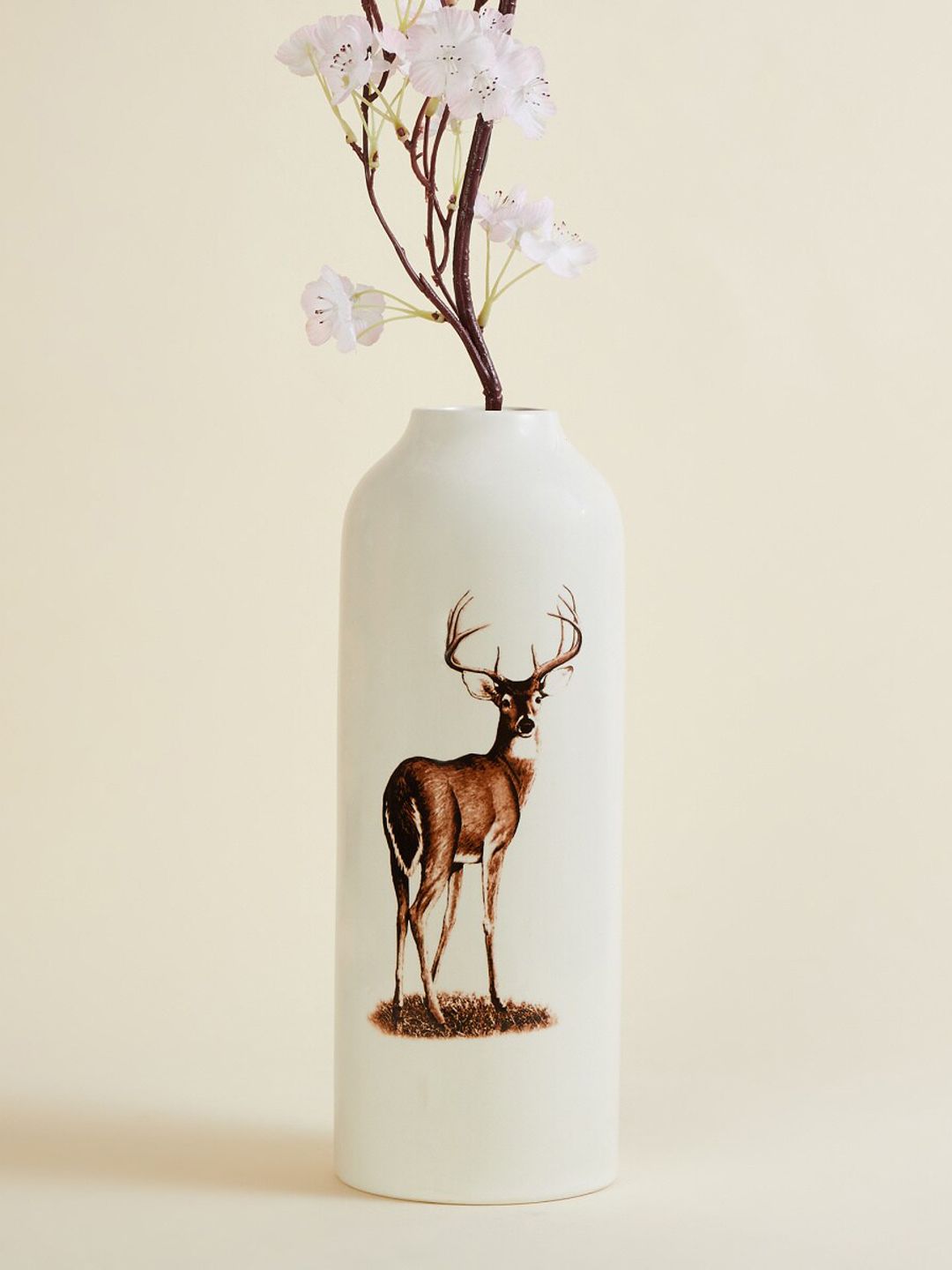 Home Centre Off-White Reindeer Printed Ceramic Vase Price in India