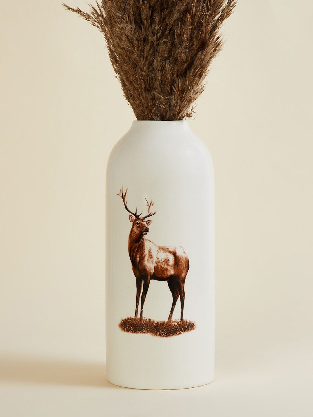 Home Centre White Reindeer Printed Ceramic Vase Price in India