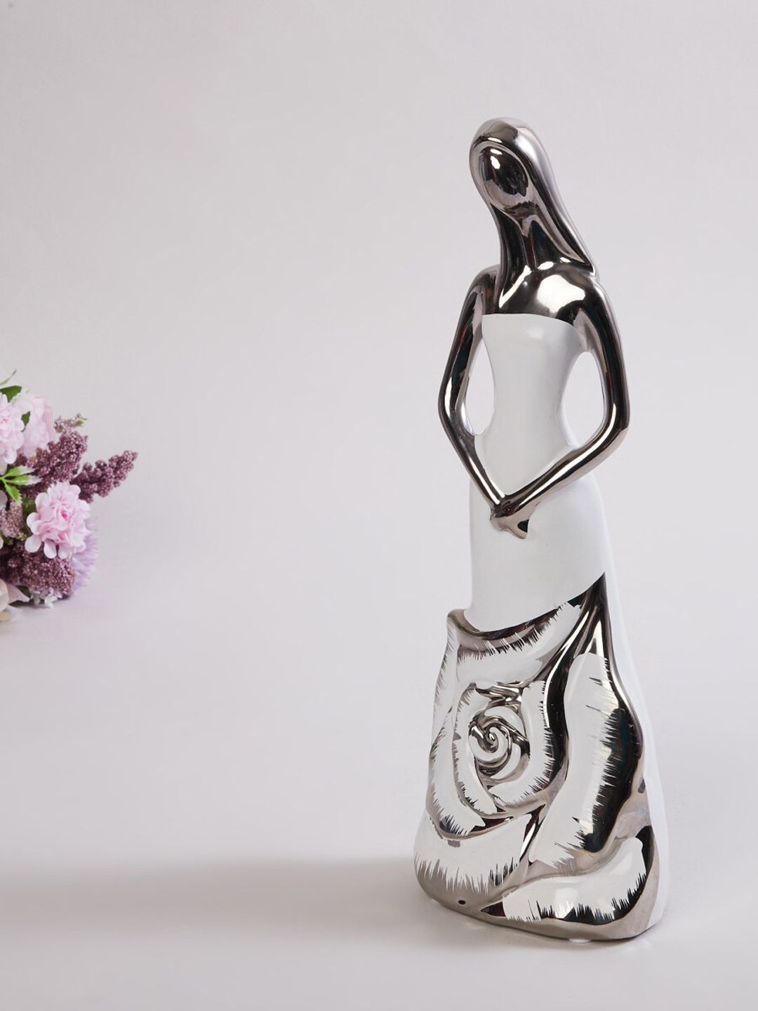 Home Centre Silver-Toned Vitara Textured Ceramic Lady Figurine Showpiece Price in India