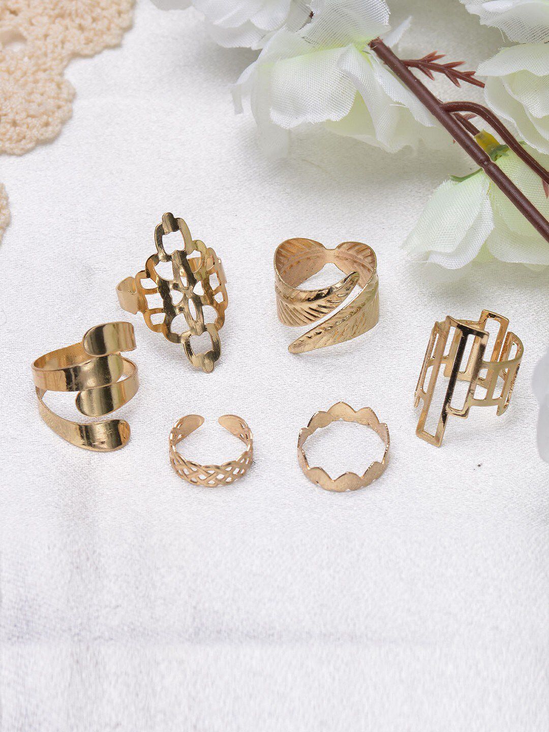 POPLINS Set of 6 Gold-Plated Gold-Colored Finger Ring Price in India