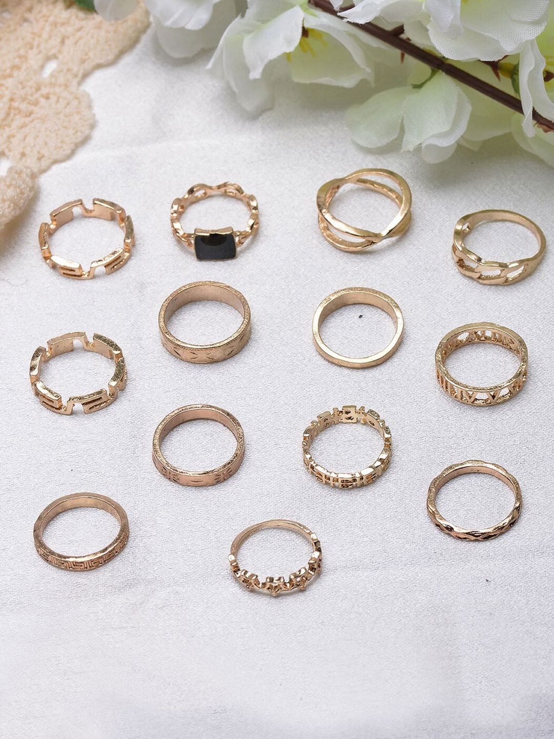 POPLINS Set Of 13 Women Gold-Plated Finger Rings Price in India