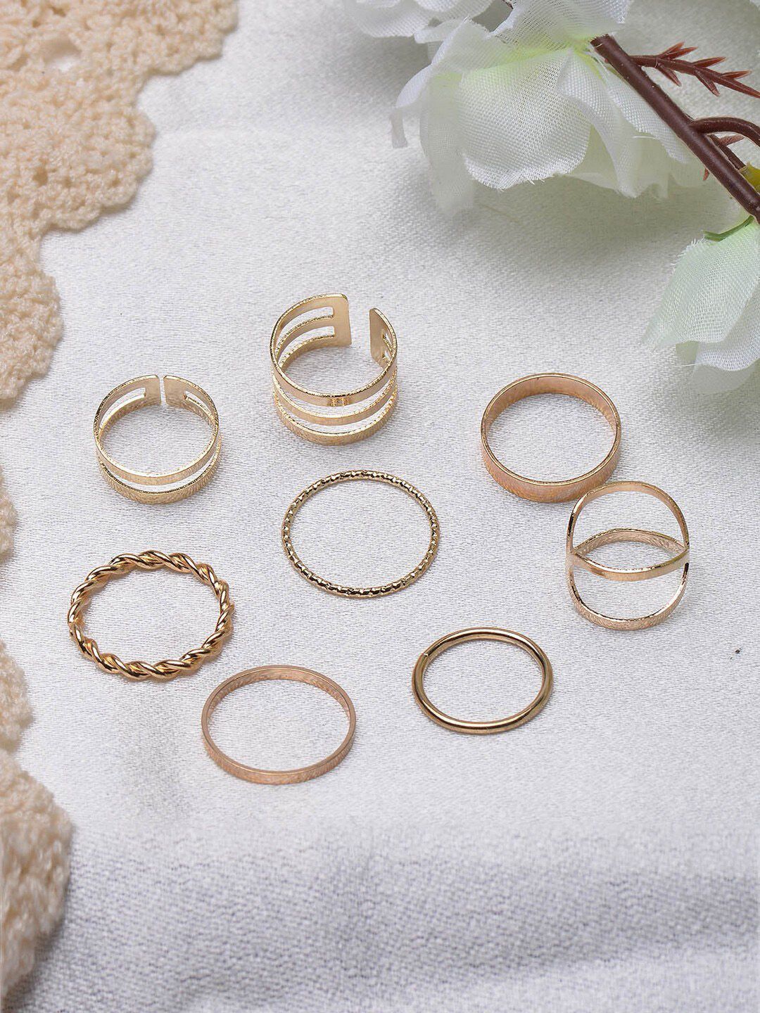 POPLINS Set Of 8 Gold-Plated Finger Rings Price in India