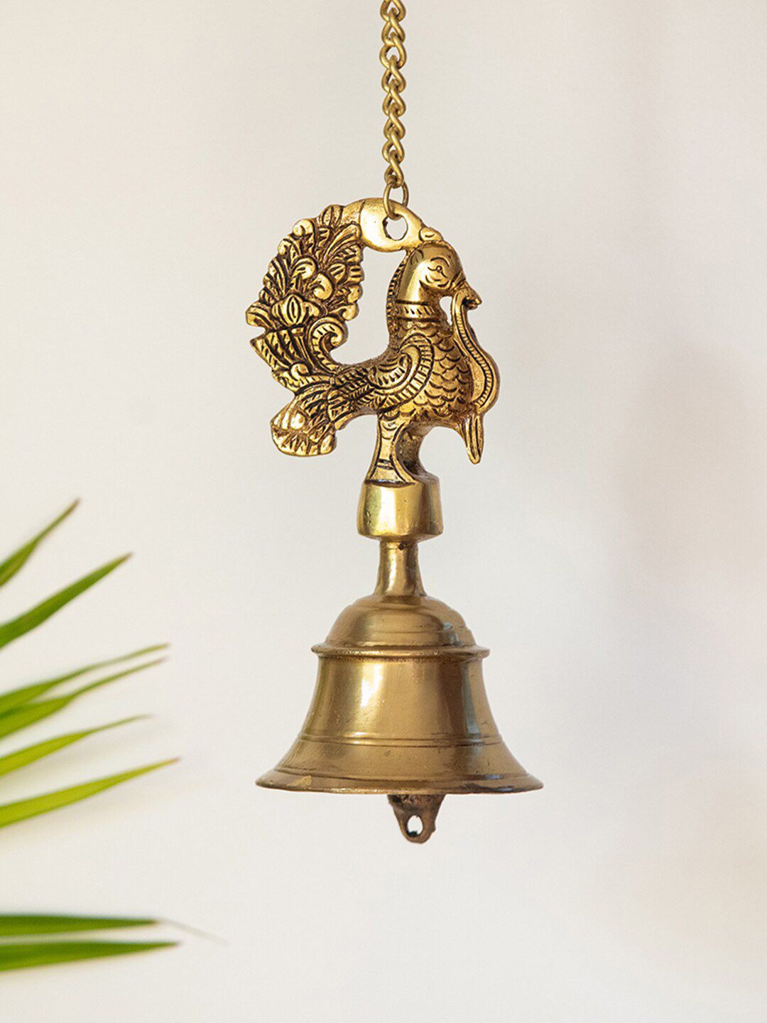 ExclusiveLane Gold-Toned Elegant Peacock Hand-Etched Decorative Hanging Bell Price in India