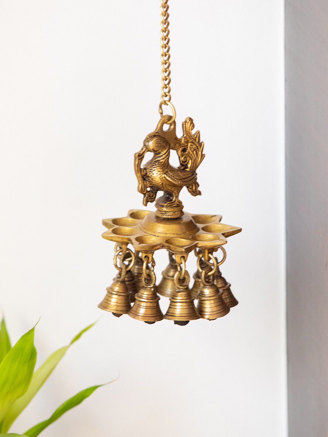ExclusiveLane Gold-Toned Peacock Bliss' Hand-Etched Decorative Hanging Diya Price in India