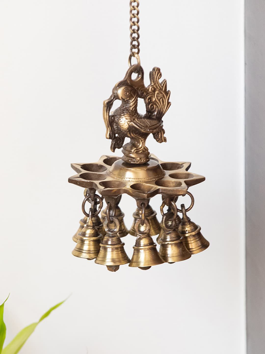 ExclusiveLane Gold-Toned Brass Decorative Hanging Diya With Bell Price in India