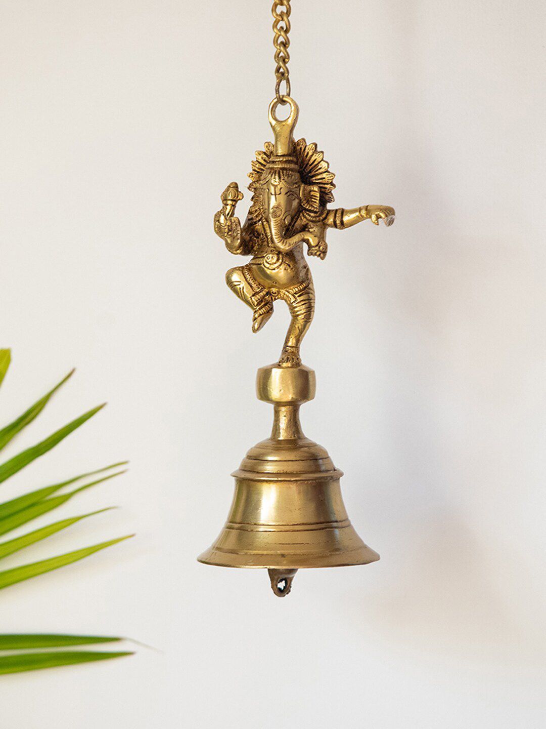 ExclusiveLane Gold-Toned 'Dancing Ganpati' Hand-Etched Decorative Hanging Bell Price in India