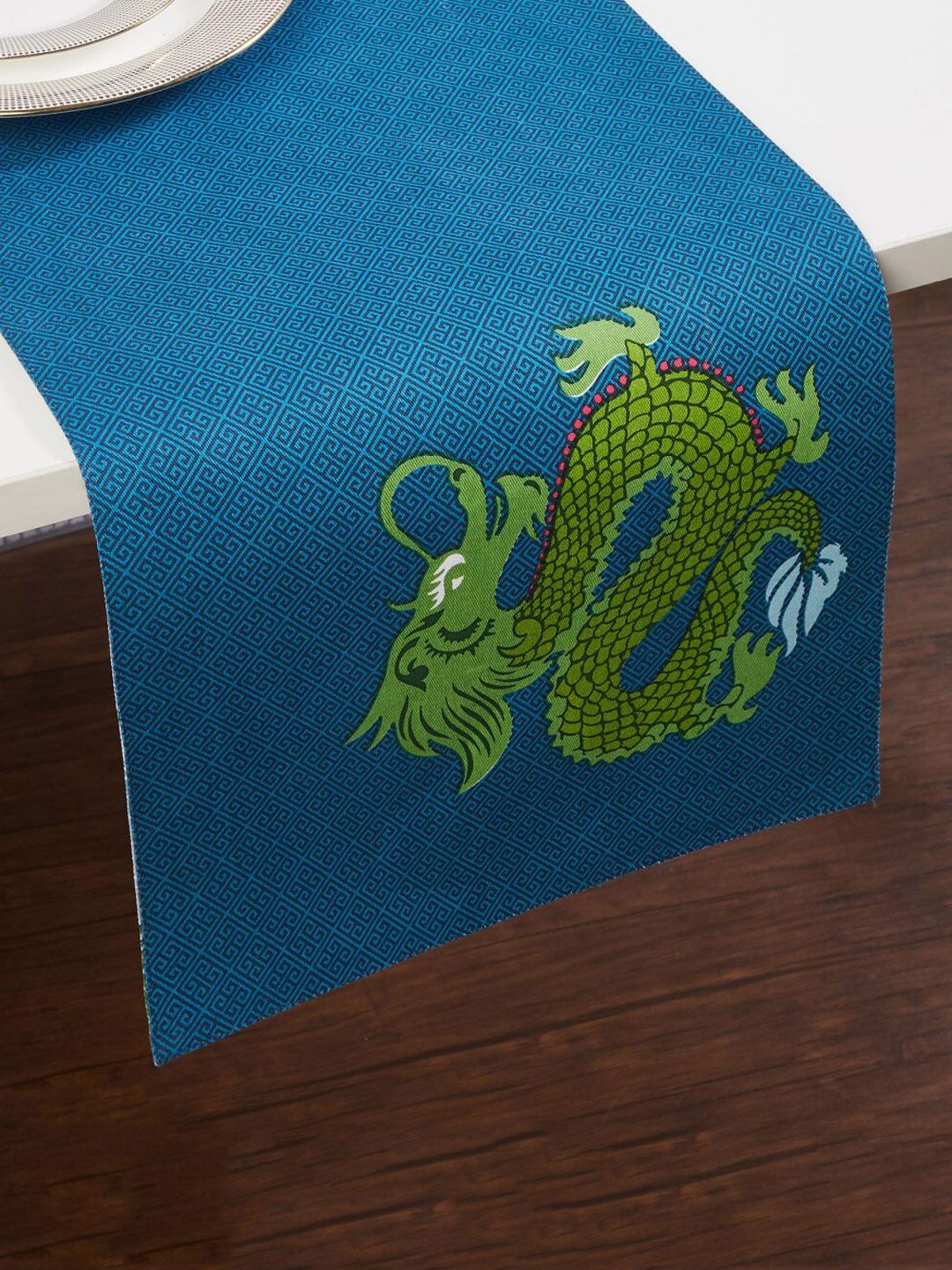 Home Centre Blue & Green Printed Pure Cotton Reversible Table Runner Price in India