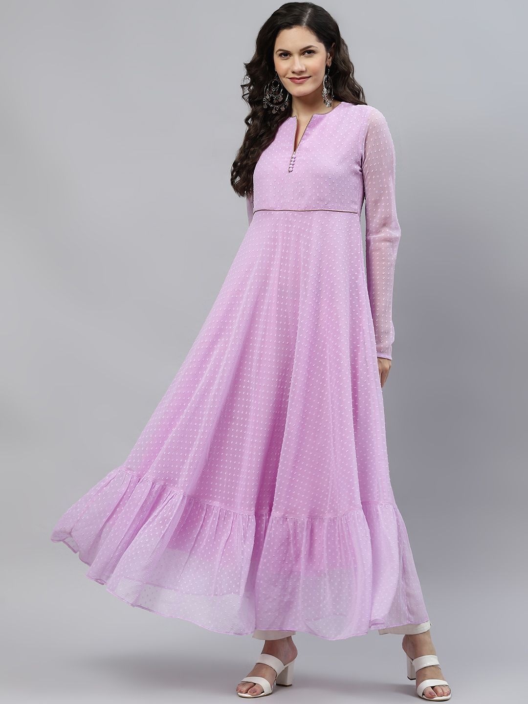 MBE Women Lavender Dobby Woven Design Anarkali Kurta Price in India