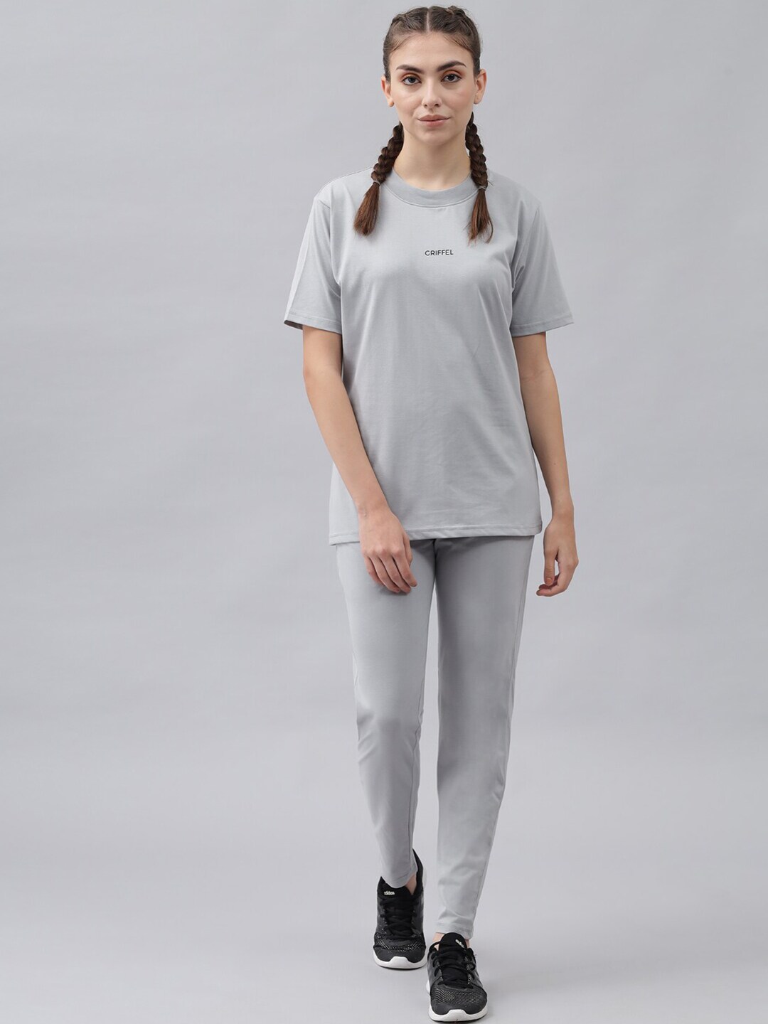 GRIFFEL Women Grey Melange Cotton Track Suit Price in India