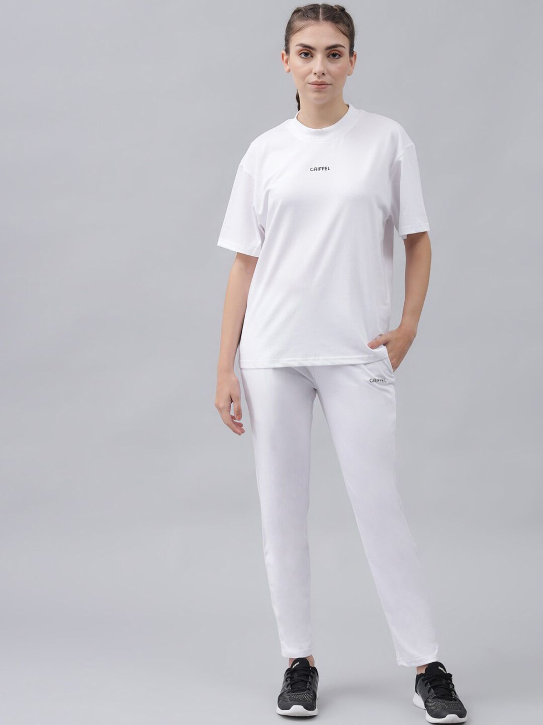 GRIFFEL Women White Melange Cotton Track Suit Price in India