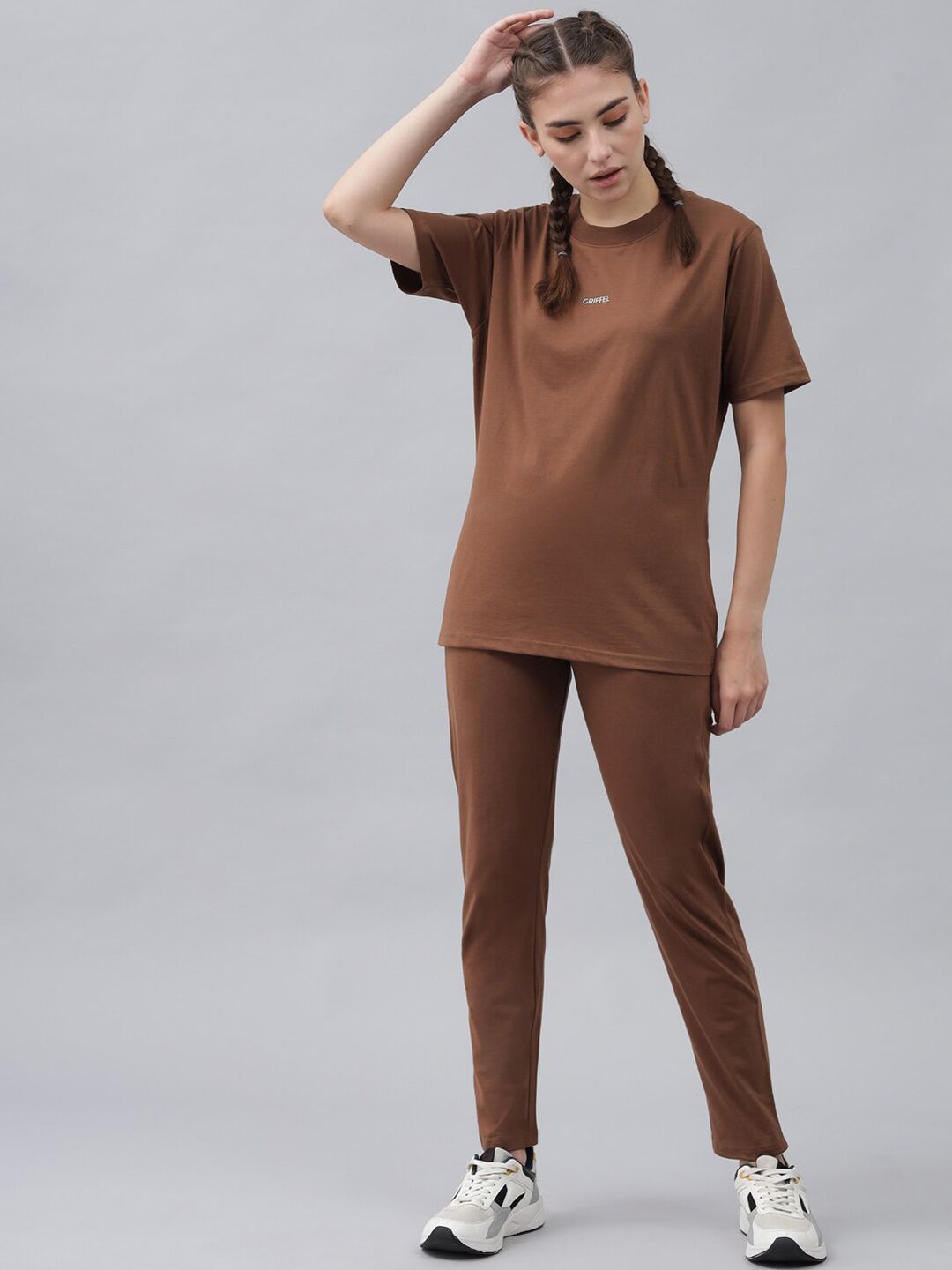 GRIFFEL Women Coffee Brown T-shirt with Pyjamas