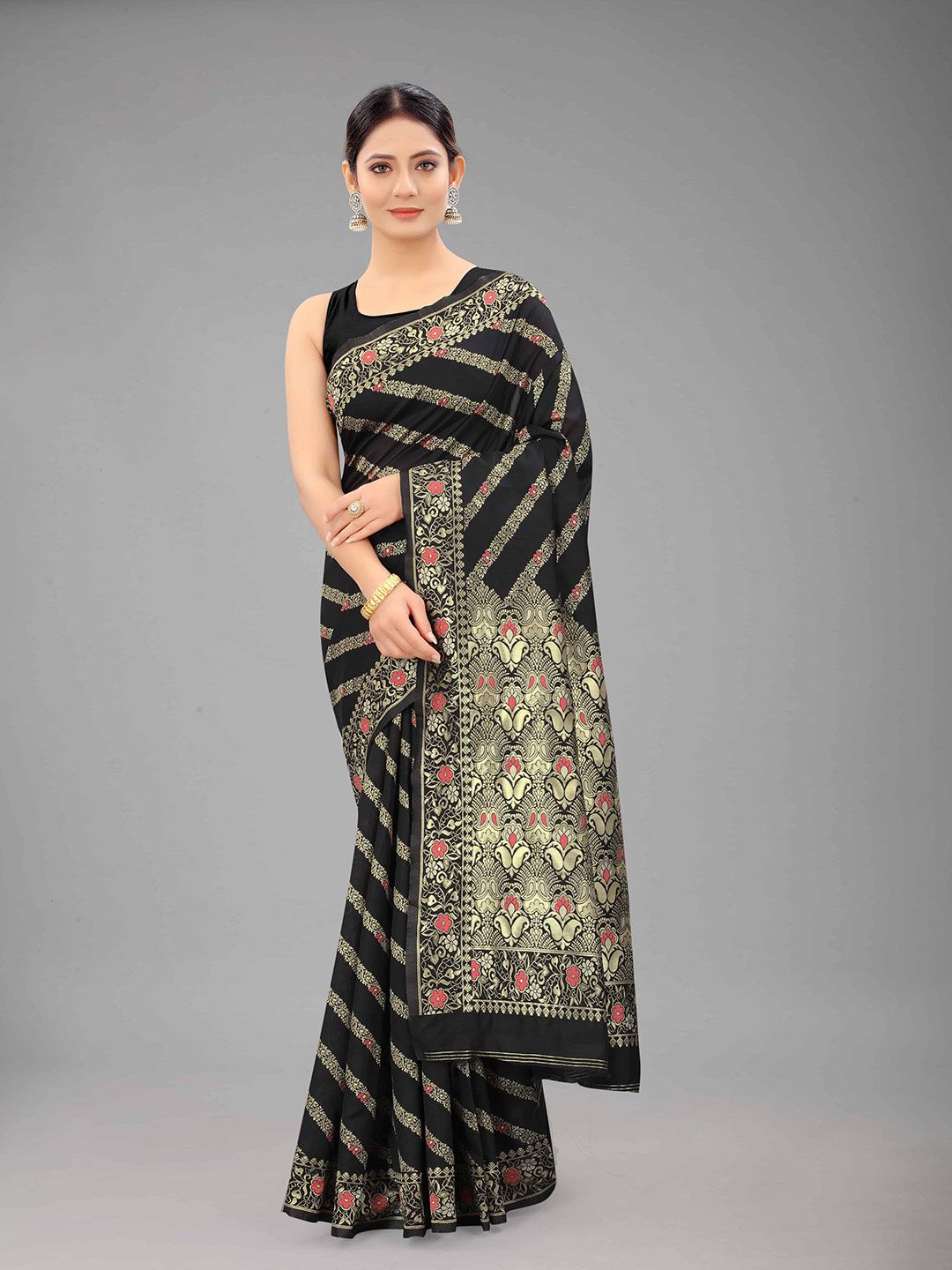 Silk Land Black & Golden Ethnic Motifs Zari Pure Silk Banarasi Saree