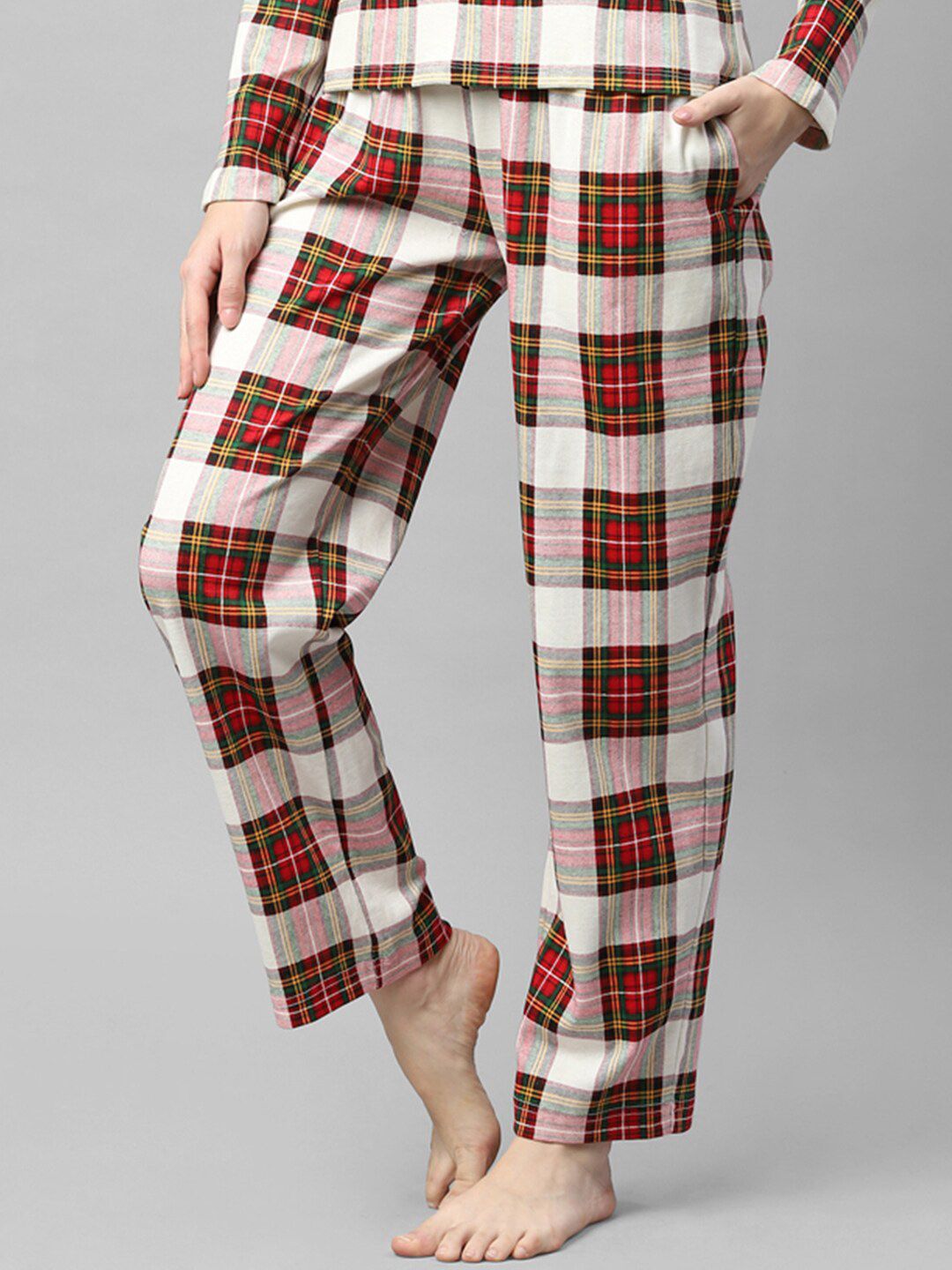 Rigo Women Off White & Red Checked Lounge Pants Price in India