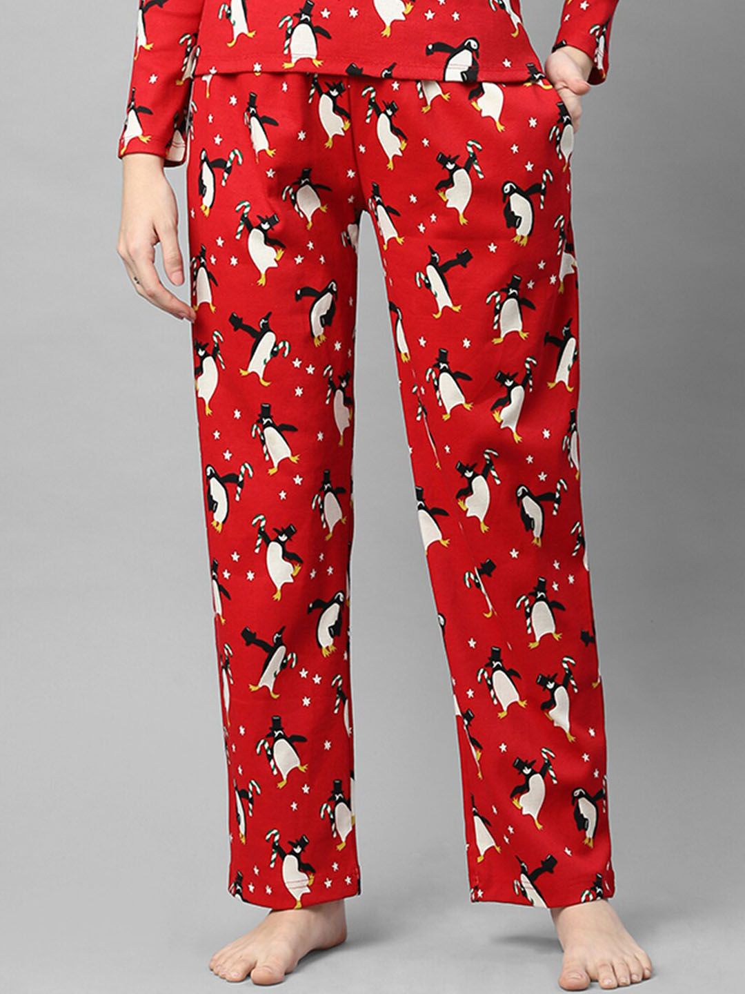 Rigo Women Red Printed Cotton Lounge Pant Price in India