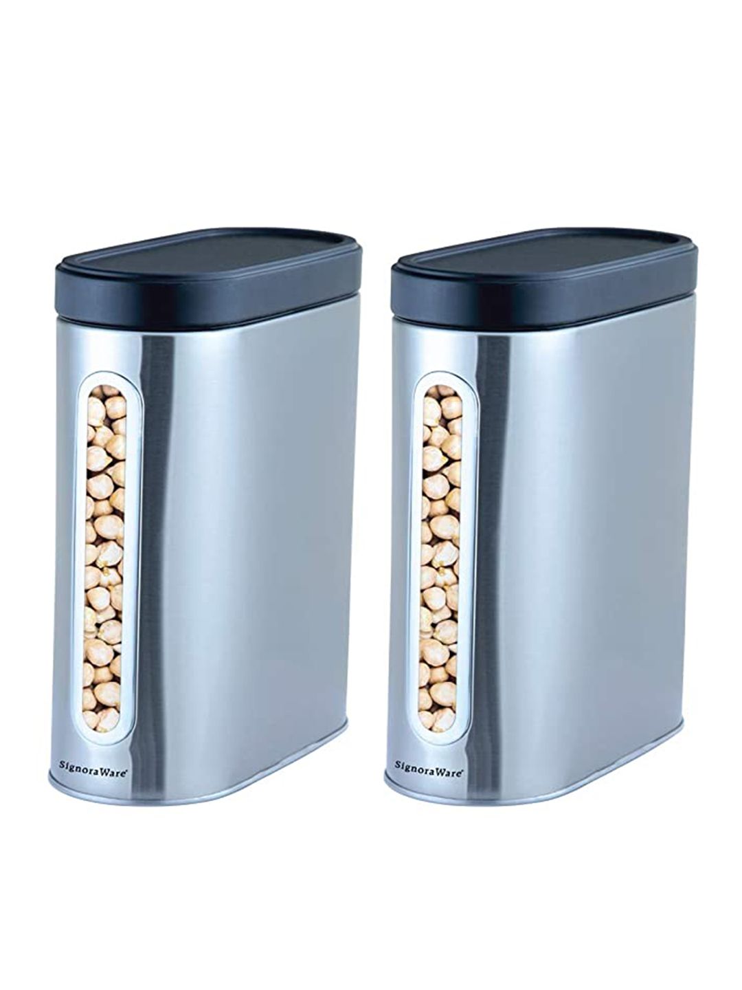 SignoraWare Set Of 2 Silver-Toned & Black Solid Modular Steel Containers Price in India