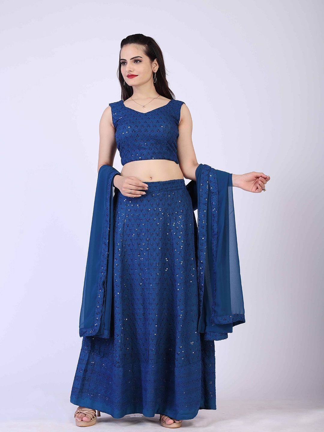 PRENEA Blue Ready to Wear Lehenga & Blouse With Dupatta Price in India