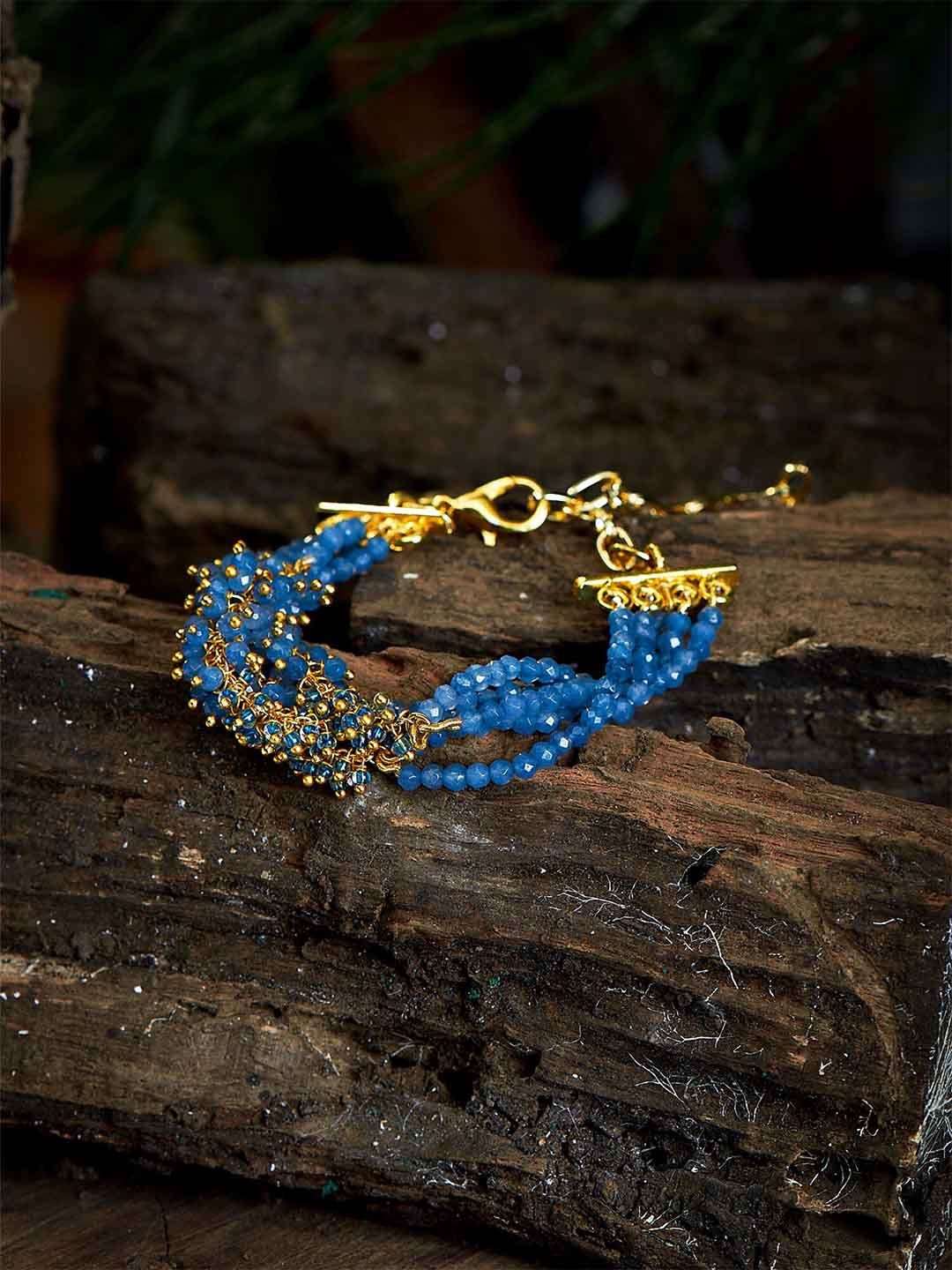 D'oro Women Blue & Gold-Plated Cuff Bracelet Price in India