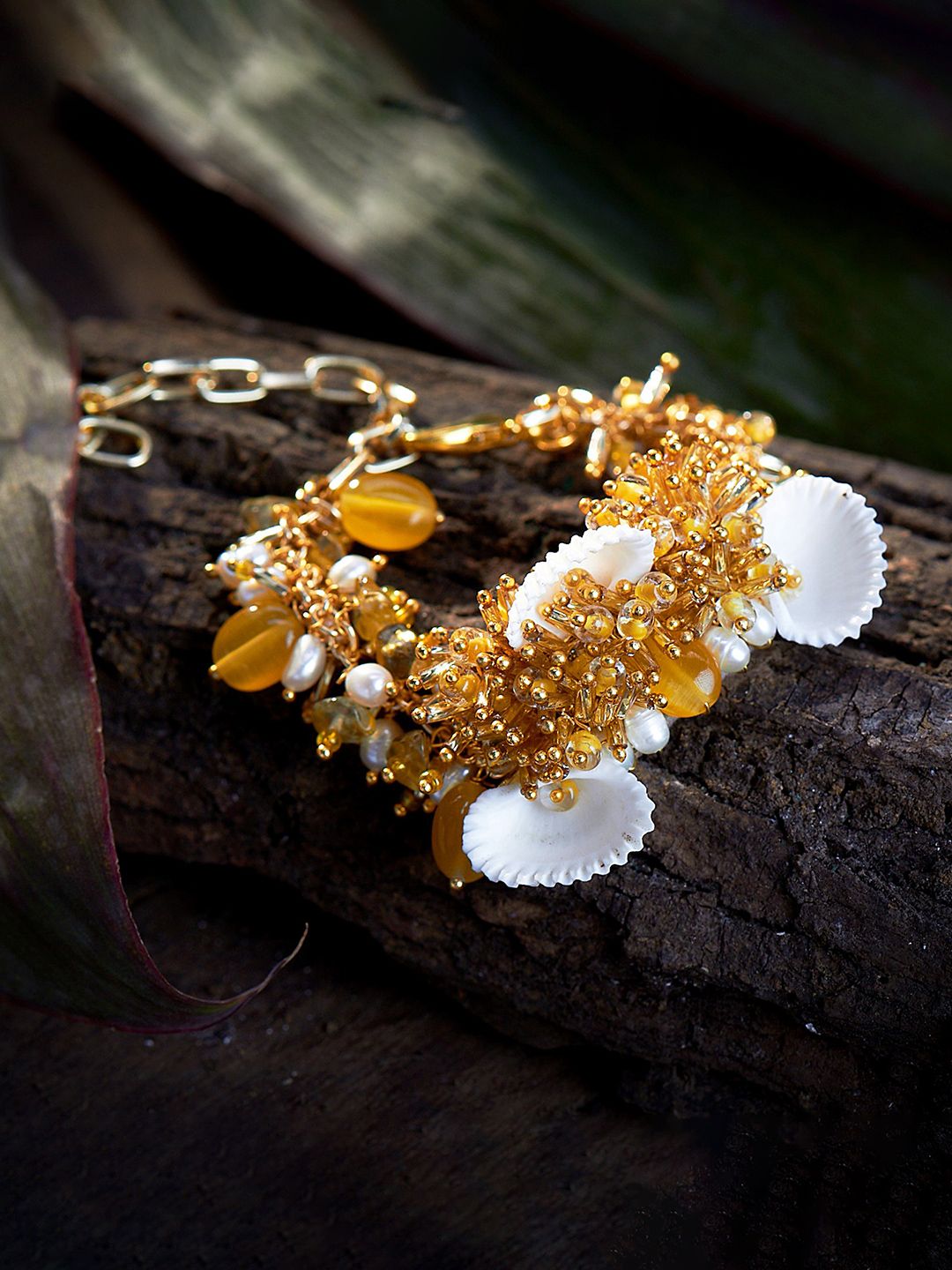 D'oro Women Gold-Toned & White Handcrafted Bracelet Price in India