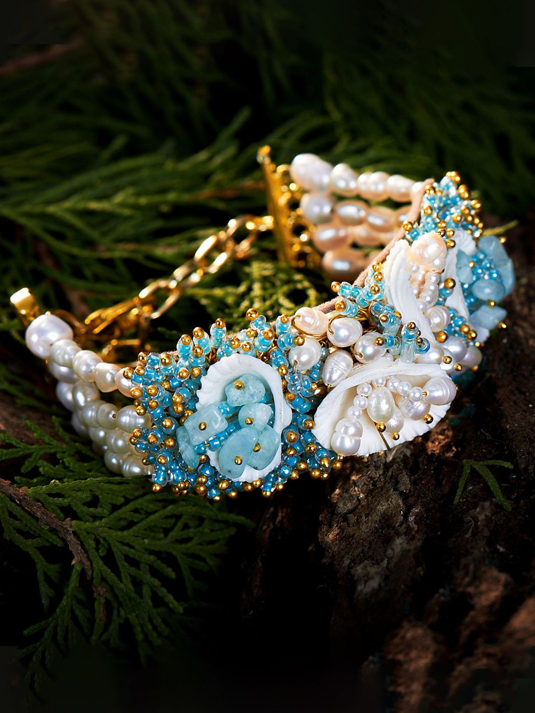 D'oro Women Gold-Toned & Turquoise Blue Handcrafted Bracelet Price in India
