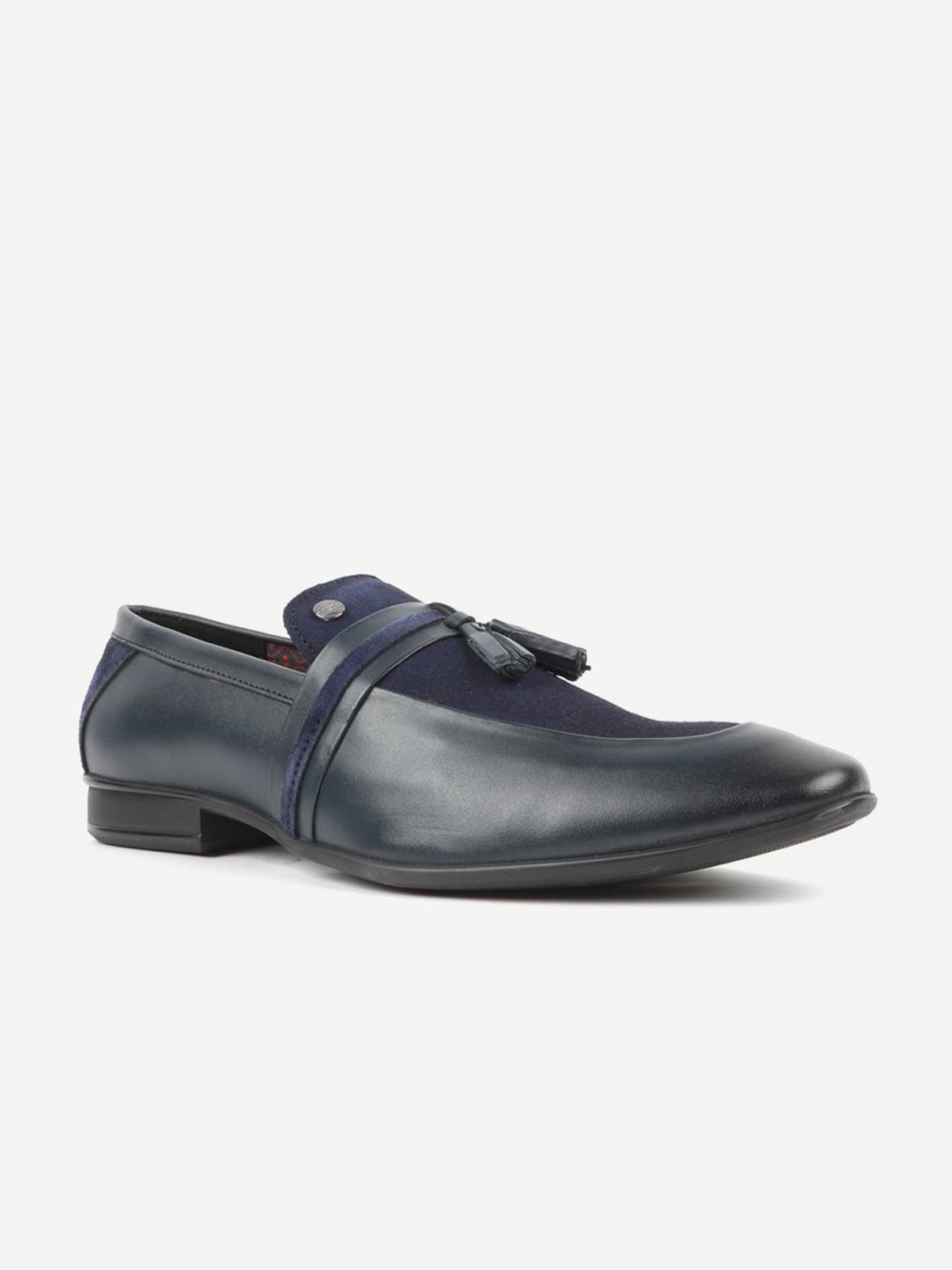 Carlton London Men Navy Blue Textured Leather Loafers