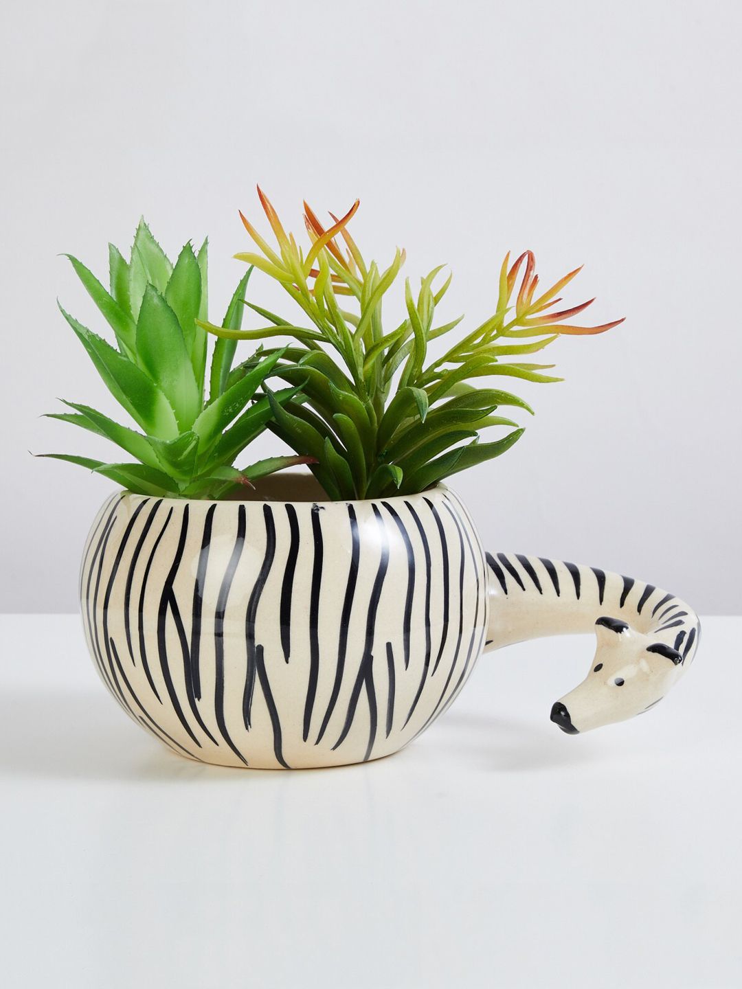 Home Centre Beige & Black Printed Ceramic Planter Price in India