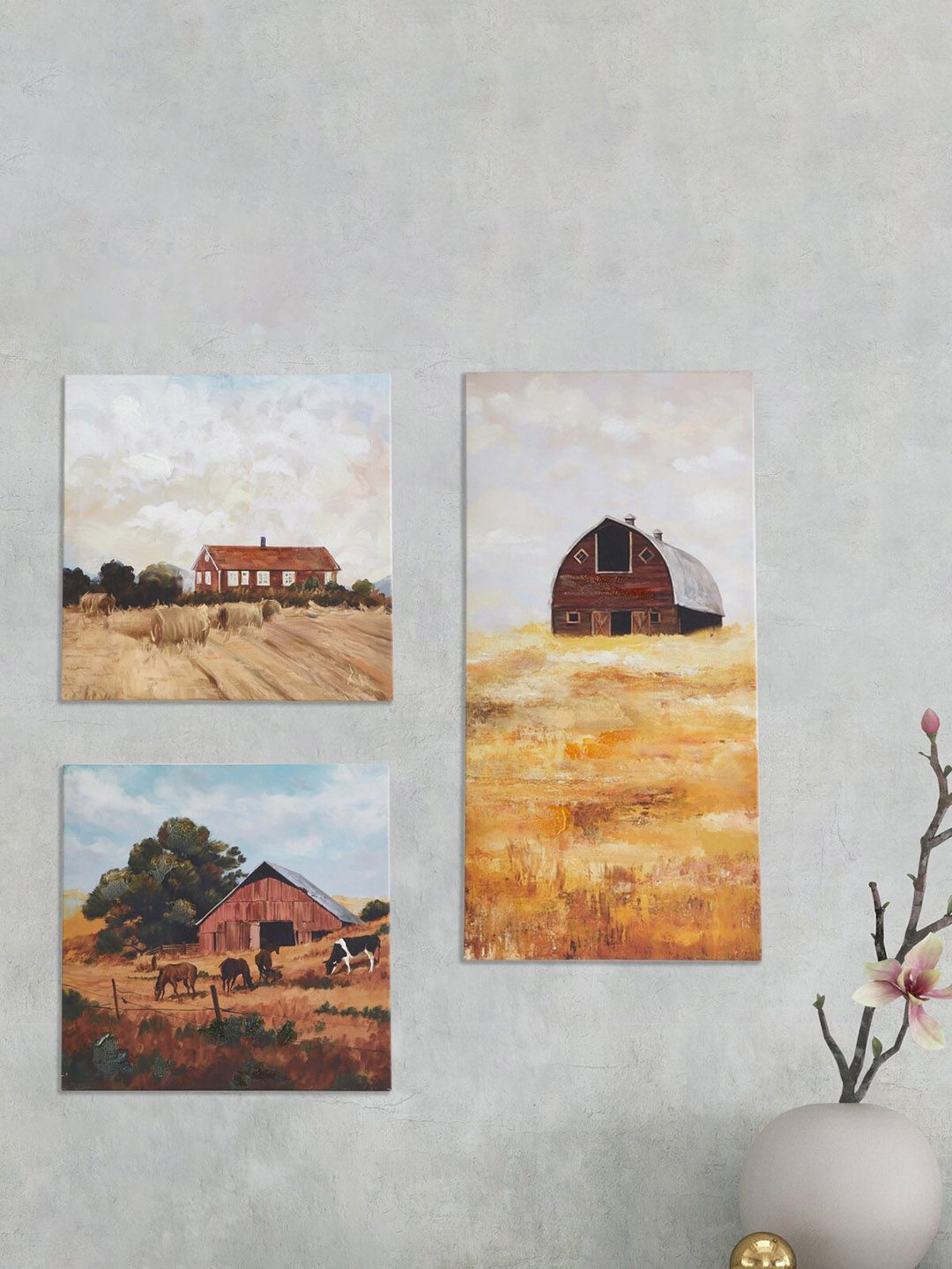 Home Centre Set of 3  Farm Printed Wooden Picture Frames Price in India