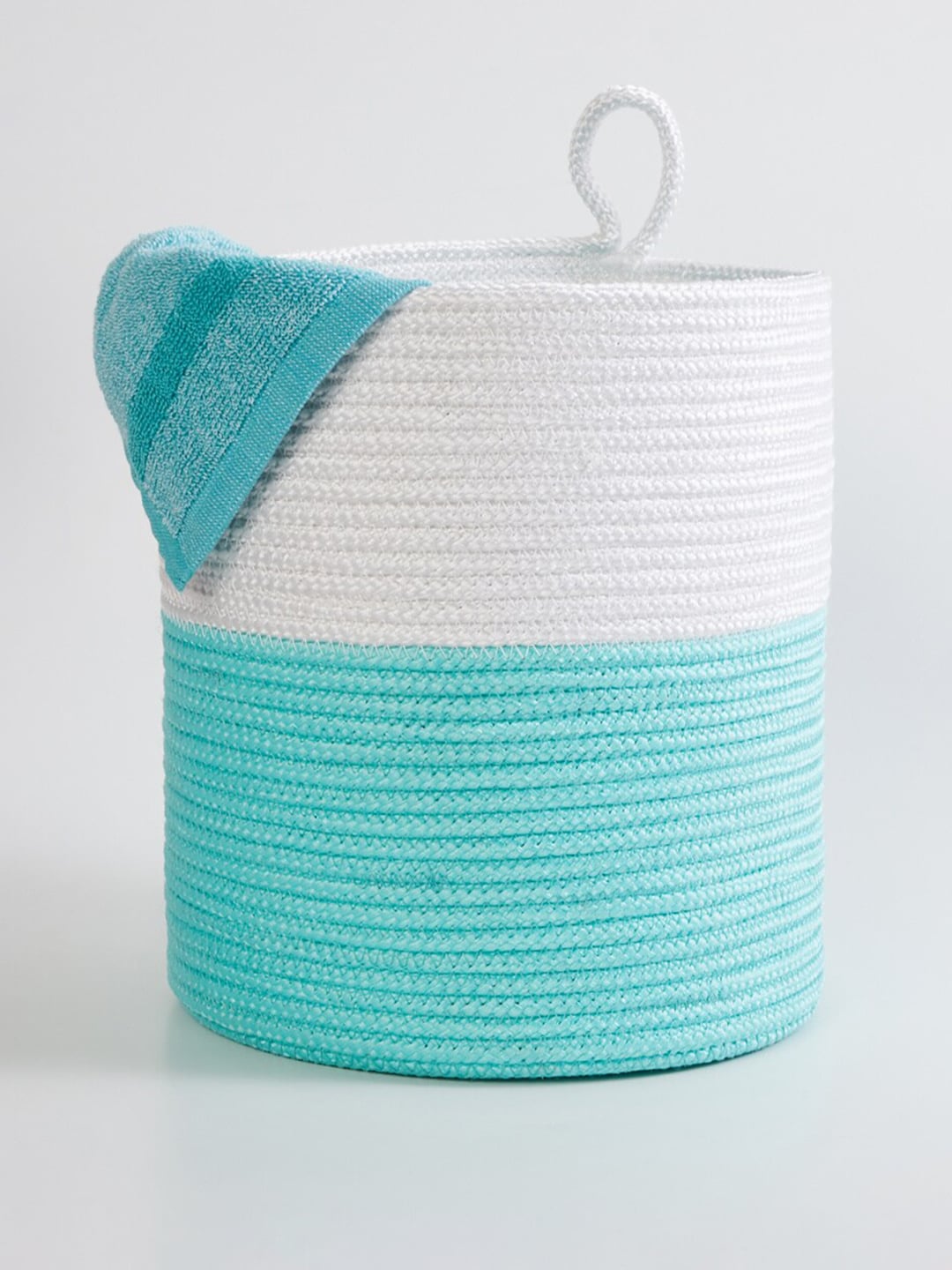 Home Centre White & Blue Braided Laundry Bag Price in India