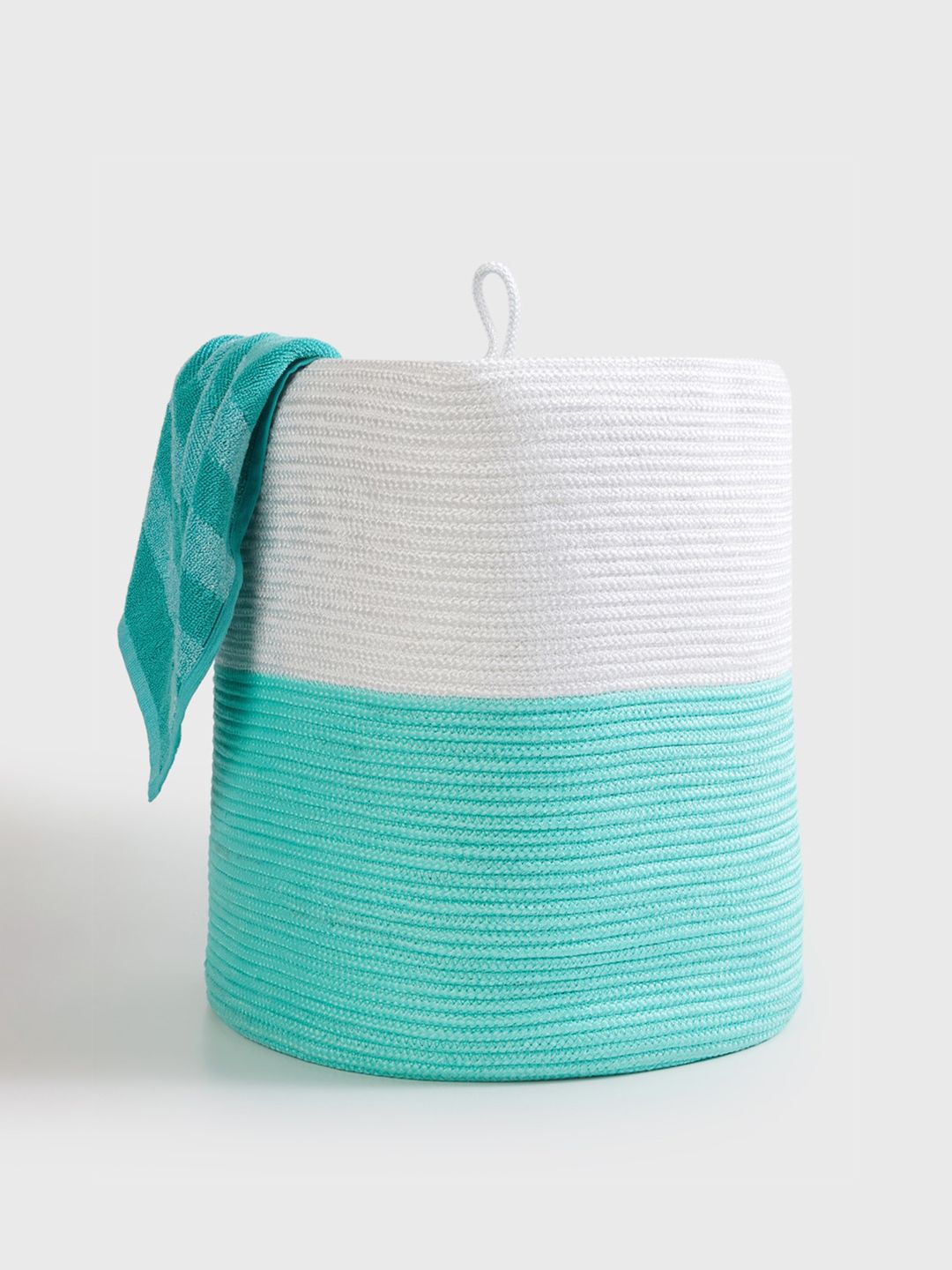 Home Centre White & Teal Green Colourblocked Laundry Bag Price in India