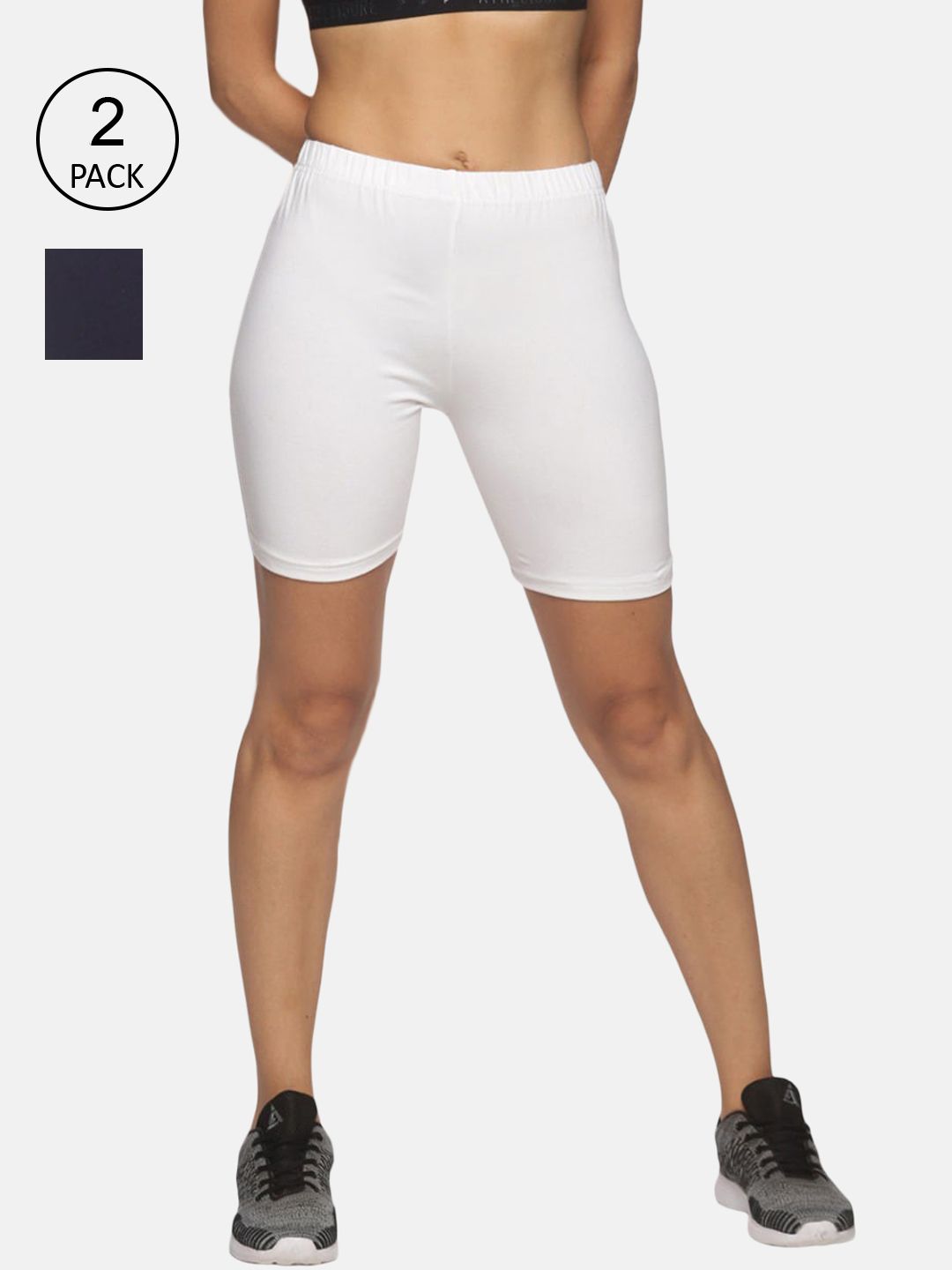 NOT YET by us Women White Solid Cotton Slim Fit Outdoor Shorts Price in India