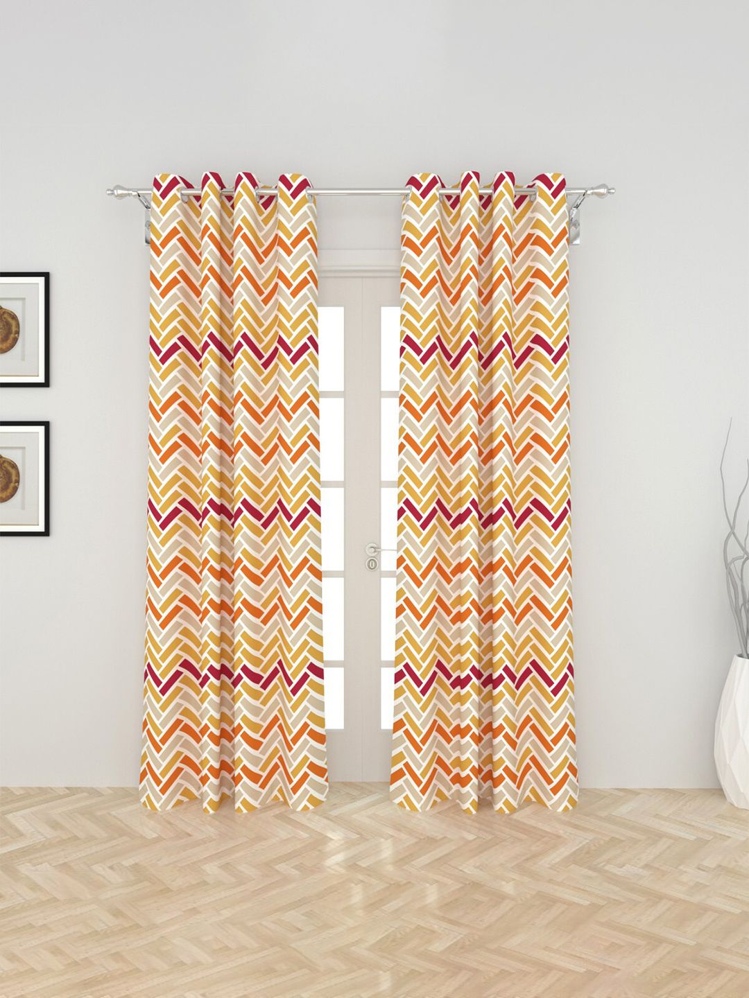 Home Centre Orange & White Set of 2 Black Out Door Curtain Price in India