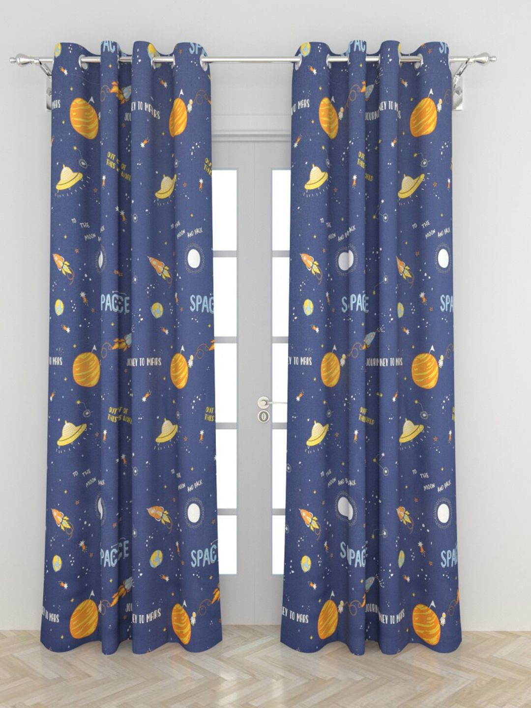 Home Centre Blue & Yellow Set of 2 Black Out Door Curtain Price in India