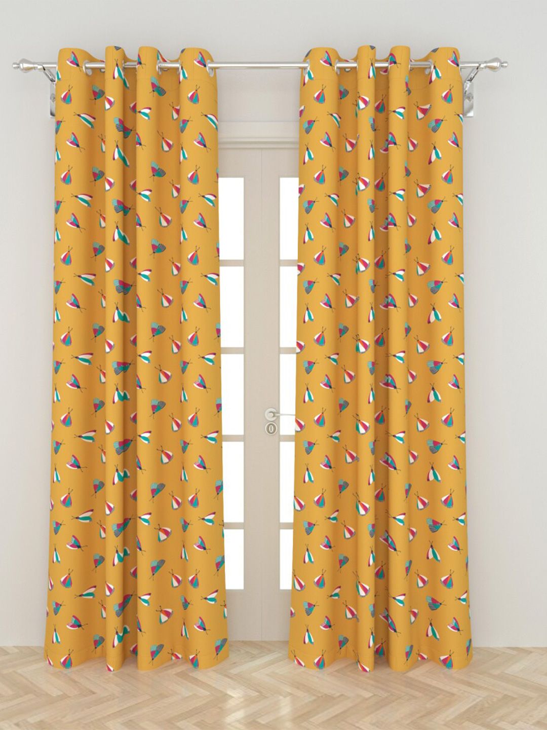 Home Centre Yellow & Red Set of 2 Black Out Door Curtain Price in India