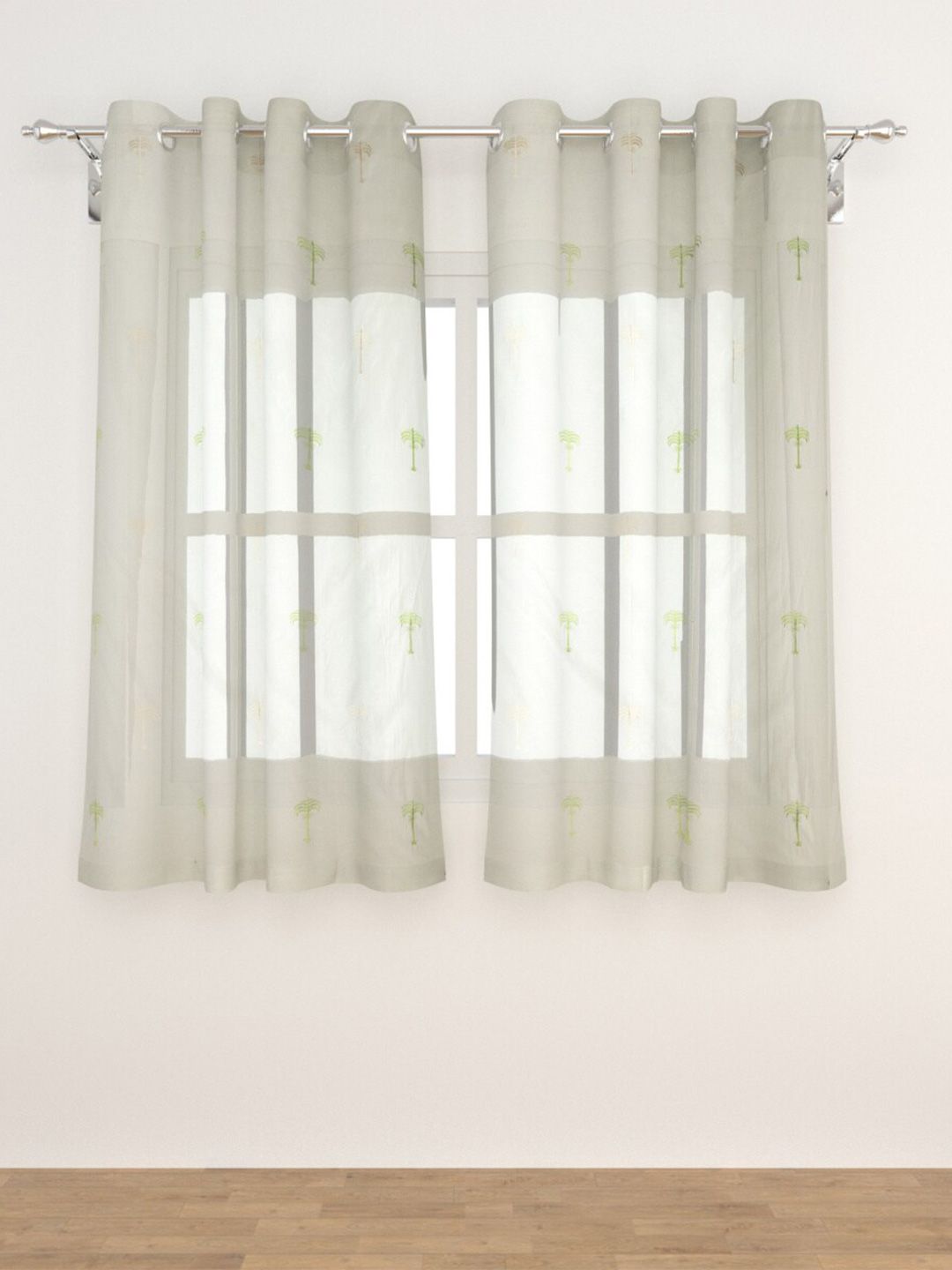 Home Centre Grey & Green Set of 2 Sheer Window Curtain Price in India