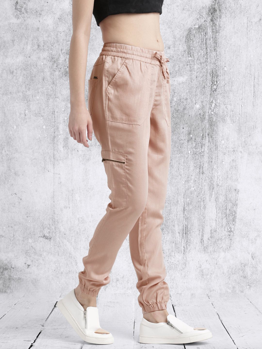 Roadster Women Peach-Coloured Joggers Price in India