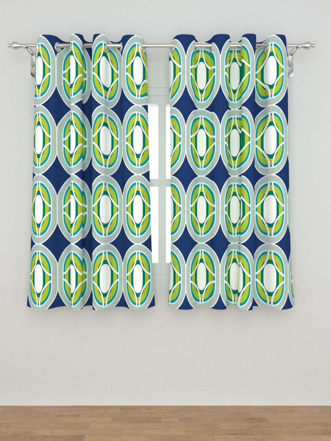 Home Centre Blue & Green Set of 2 Geometric Black Out Window Curtain Price in India